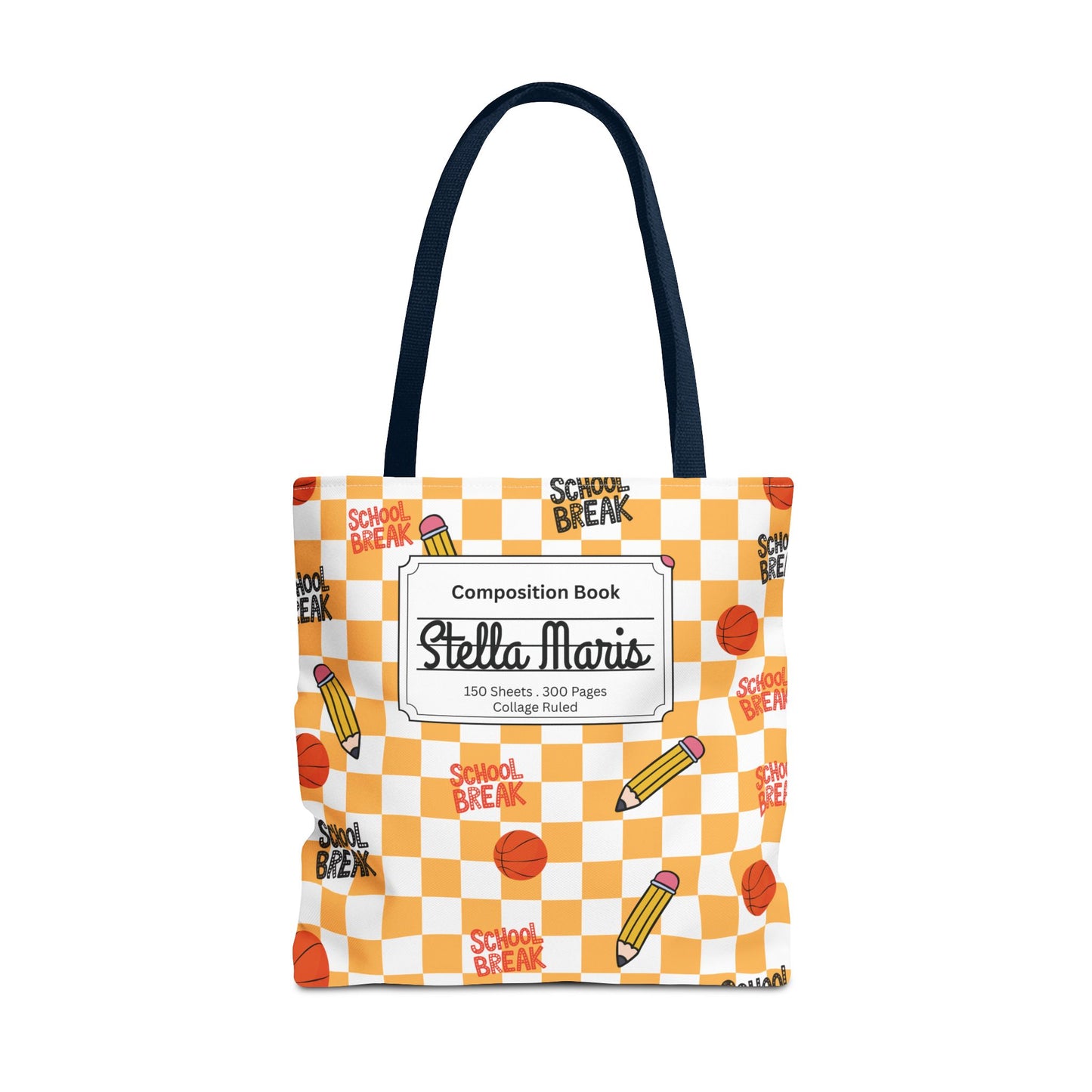 Personalized Orange Schoolyard Chic Composition Book Inspired Tote Bag, Back to School Tote, Teacher Gift, Kids Bag, Custom Name Bag, Educational Accessories, Back to School Tote Bag.