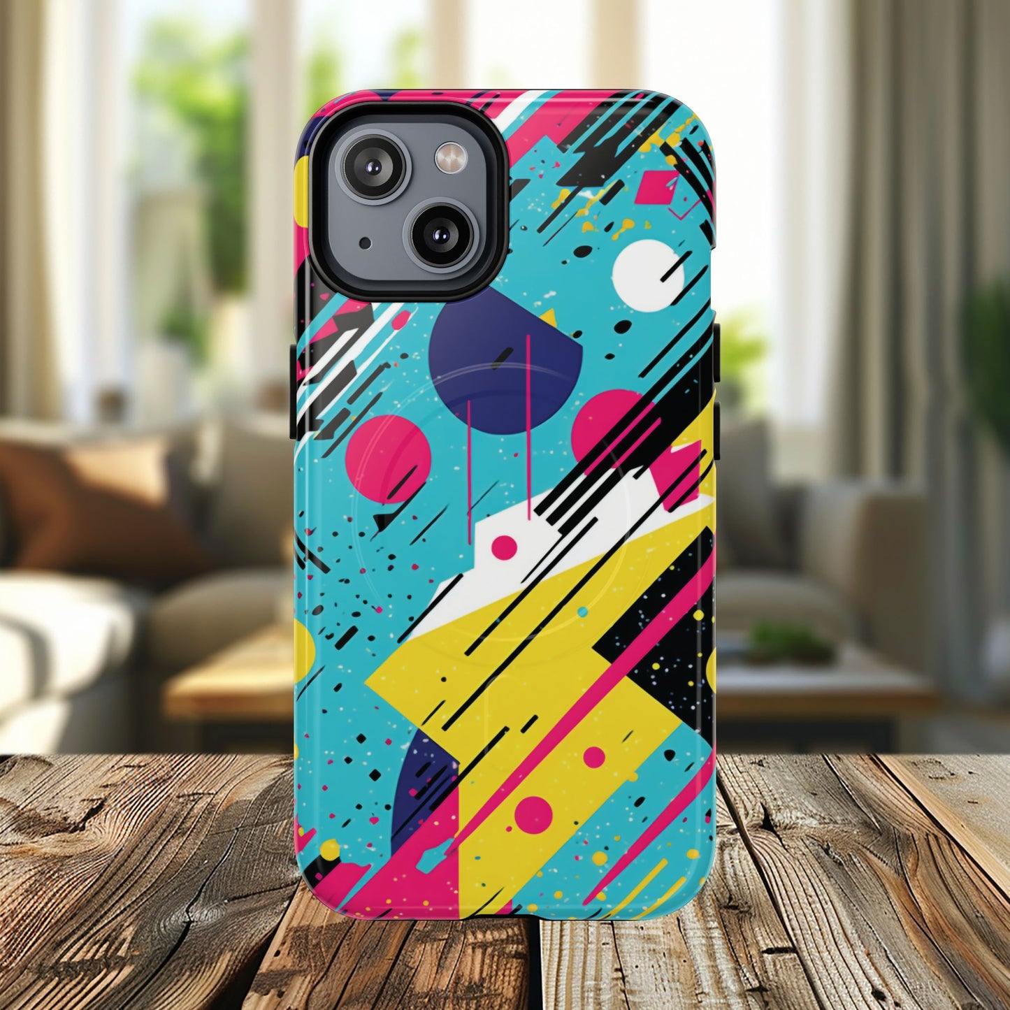 Retro Pop Vibes Magnetic iPhone Case with Abstract Design, Tough iPhone Cover, iPhone Accessory, Gift for Tech Lovers, Trendy iPhone Protector