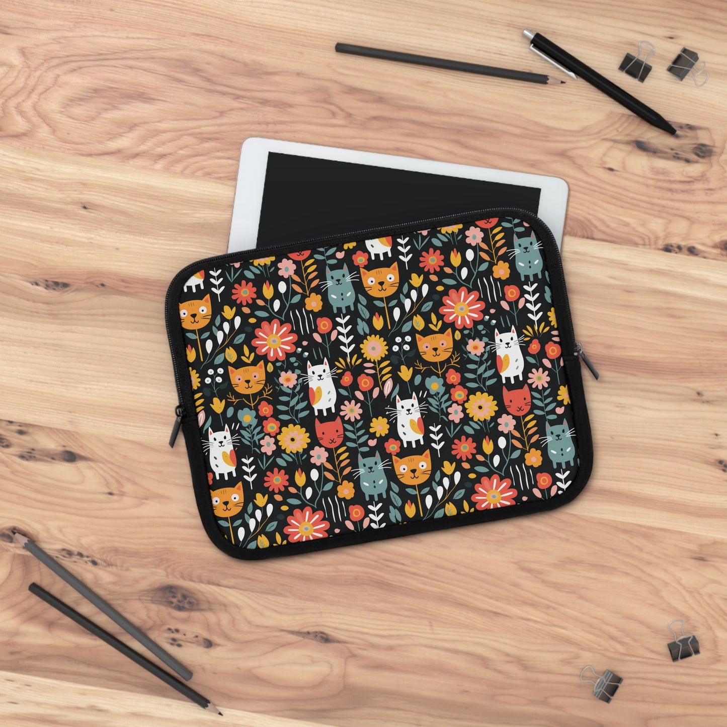 Whimsical Feline Garden Laptop Sleeve