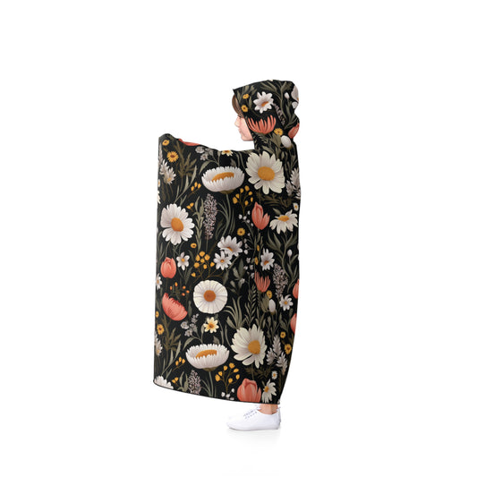 Blossom Elegance: Noir Garden Snuggle Hooded Blanket