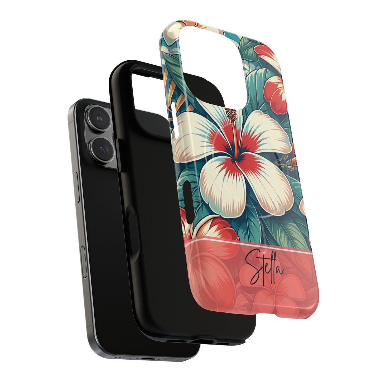 Tough Floral Phone Case, Tropical Hibiscus Design, Gift for Her, Summer Accessory, Customizable Phone Cover