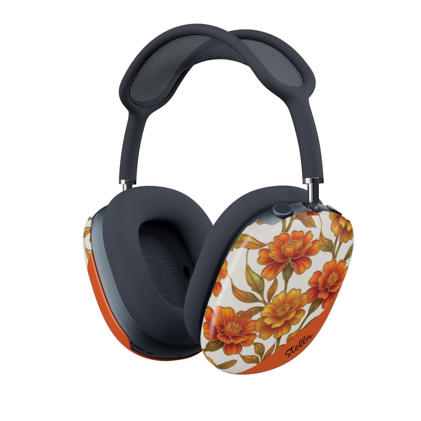 Personalized Floral Marigold Stained Glass Effect Bloom AirPod Max Covers — Retro Flower Protective Skins