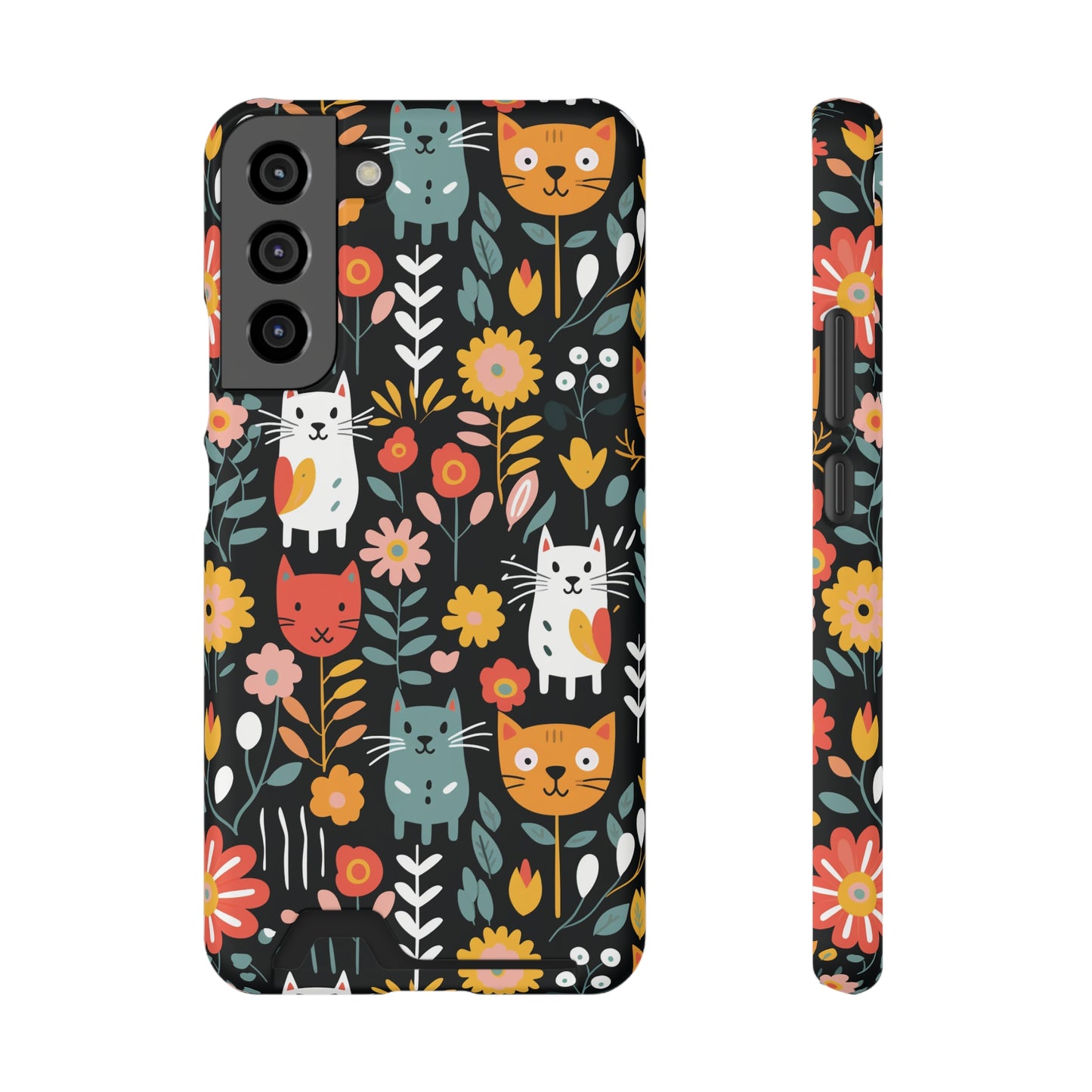 Whimsical Feline Garden iPhone and Samsung Case With Card Holder