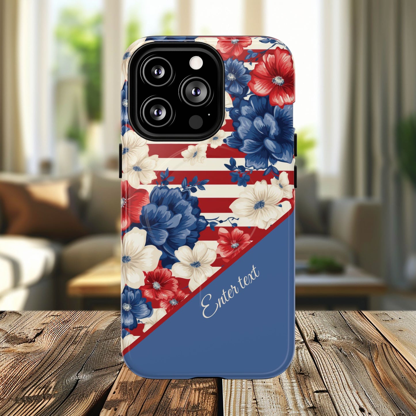 Personalized Stars, Stripes & Petals Tough Magnetic MagSafe Case, Patriotic Cover, Floral Design, Durable Protection, Gift for Her, Summer Vibes