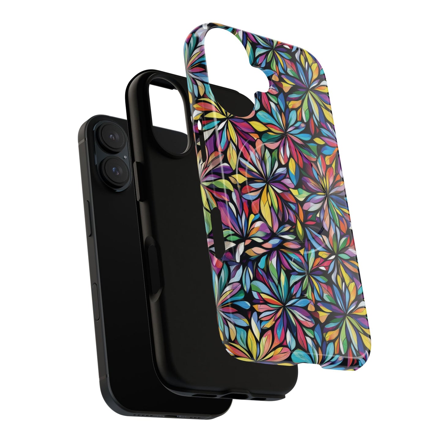 Prism Petal Burst Tough Magnetic iPhone Case, Colorful iPhone Case, Unique Gift for Flower Lovers, Stylish stained Glass Accessory