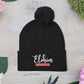 Pom-Pom Knit Cap with 'ELOHIM, GENESIS 1:1'  Embroidery Beanie - Stylish Winter Accessory for All Ages, Perfect Gift for Birthdays, Holidays, and Outdoor Activities