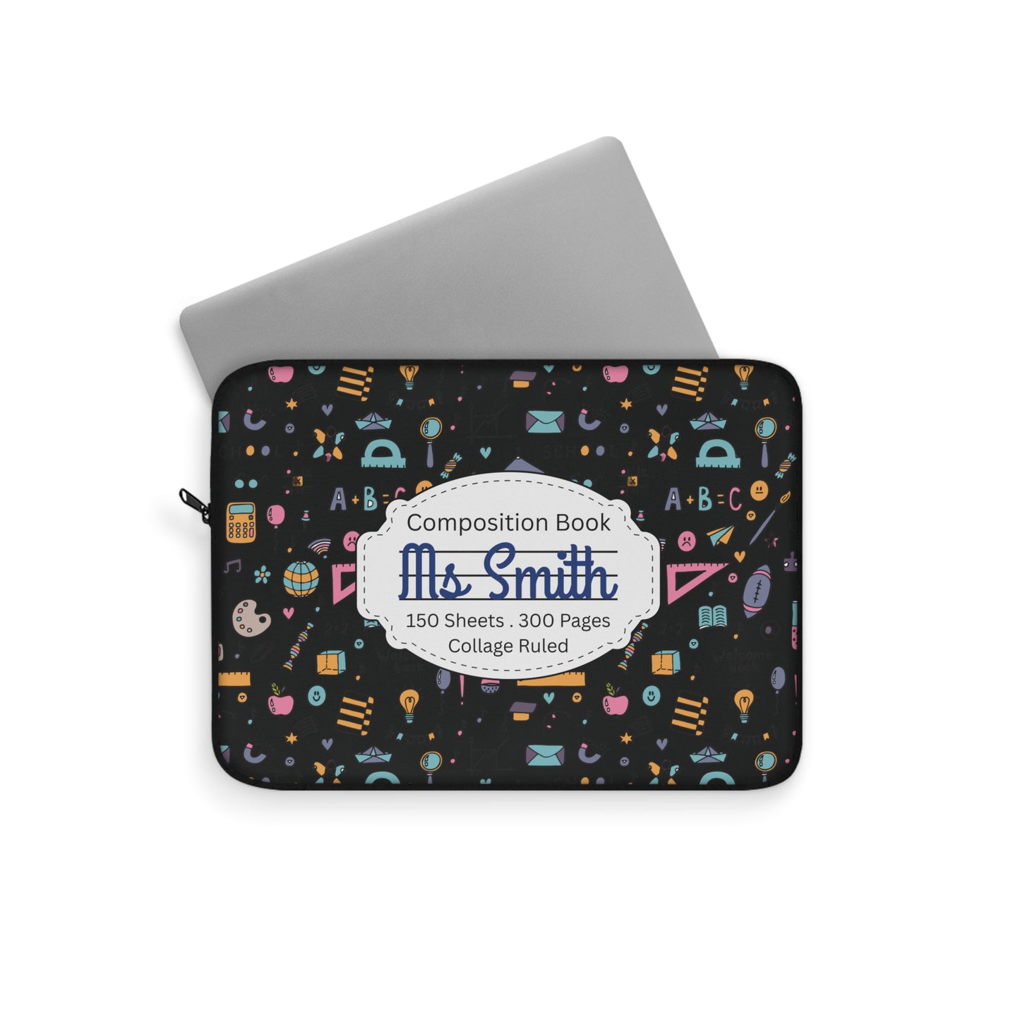 Personalized Chalkboard Chic Laptop Sleeve with Composition Book Inspired Design, Educational Gift for Teachers, Classroom Organization, Back to School, Unique Teacher Accessory