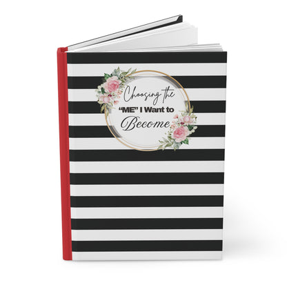 Motivational Hardcover Journal, Elegant Striped Notebook, Goal Setting Planner, Self-Improvement Diary, Gift for Women