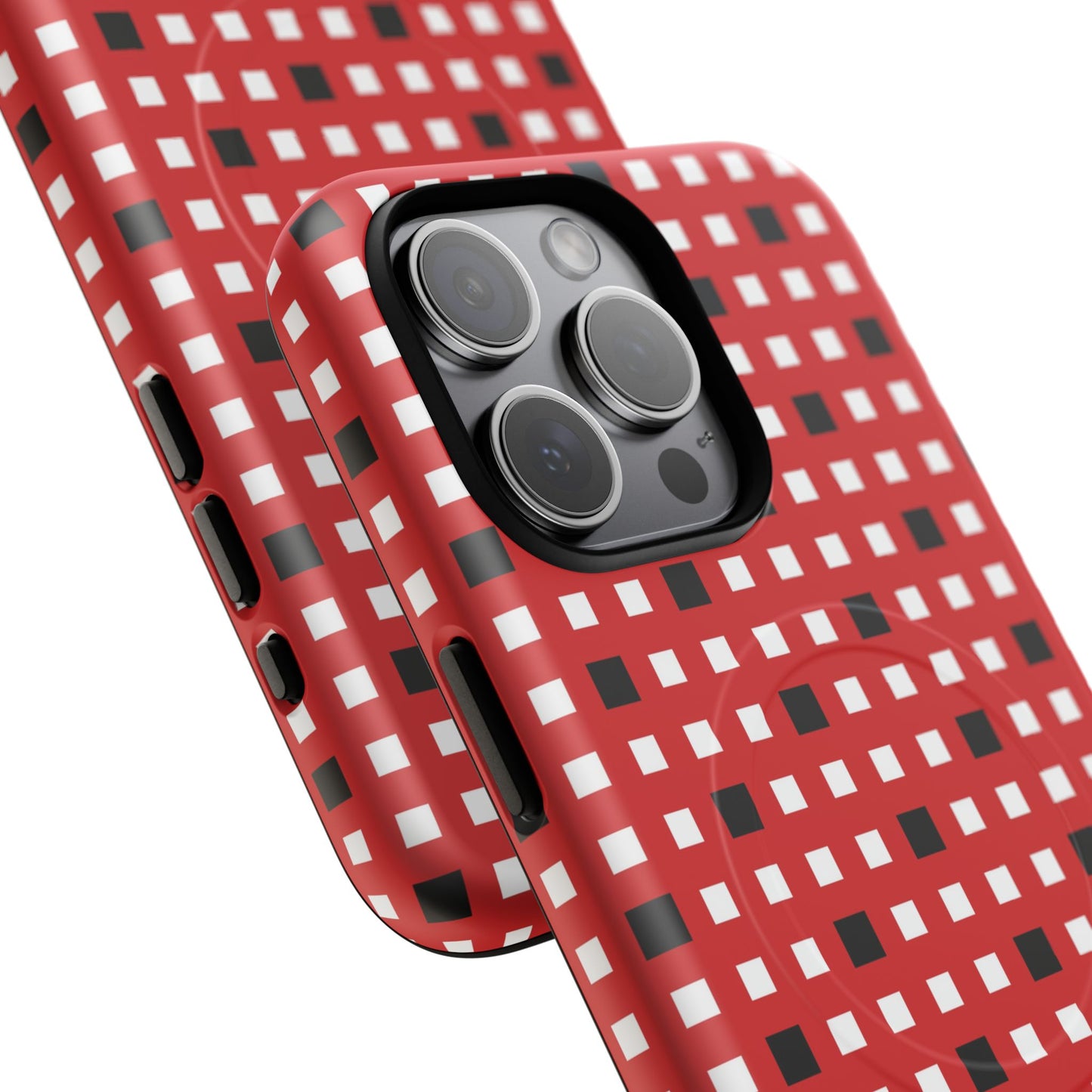 Crimson Gridlock Tough iPhone Magnetic Cases, Durable iPhone Accessories, Gift for Tech Lovers, Modern Design
