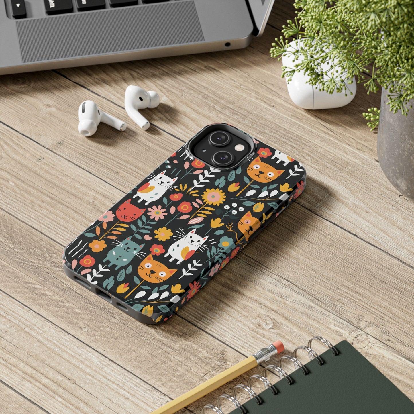 Whimsical Feline Garden iPhone and Samsung Tough Phone Cases,