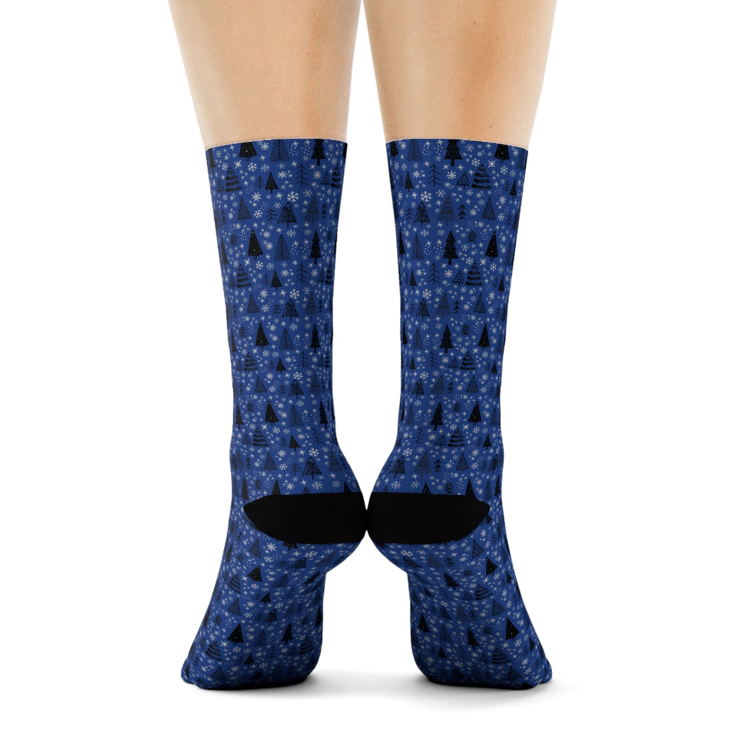 Winter Wonderland Navy Crew Socks - Soft & Elastic Polyester/Spandex Blend - One Size Fits All