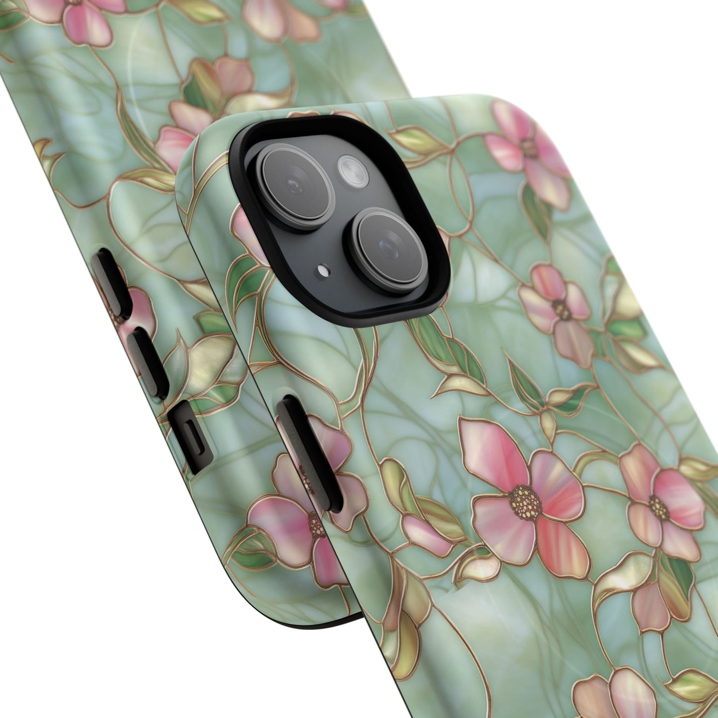 Aqua Bloom Serenity Tough iPhone Magnetic Cases, Cute Flower Design, Stylish Protection, Gift for Her, Trendy Accessories, iPhone MagSafe Accessory.