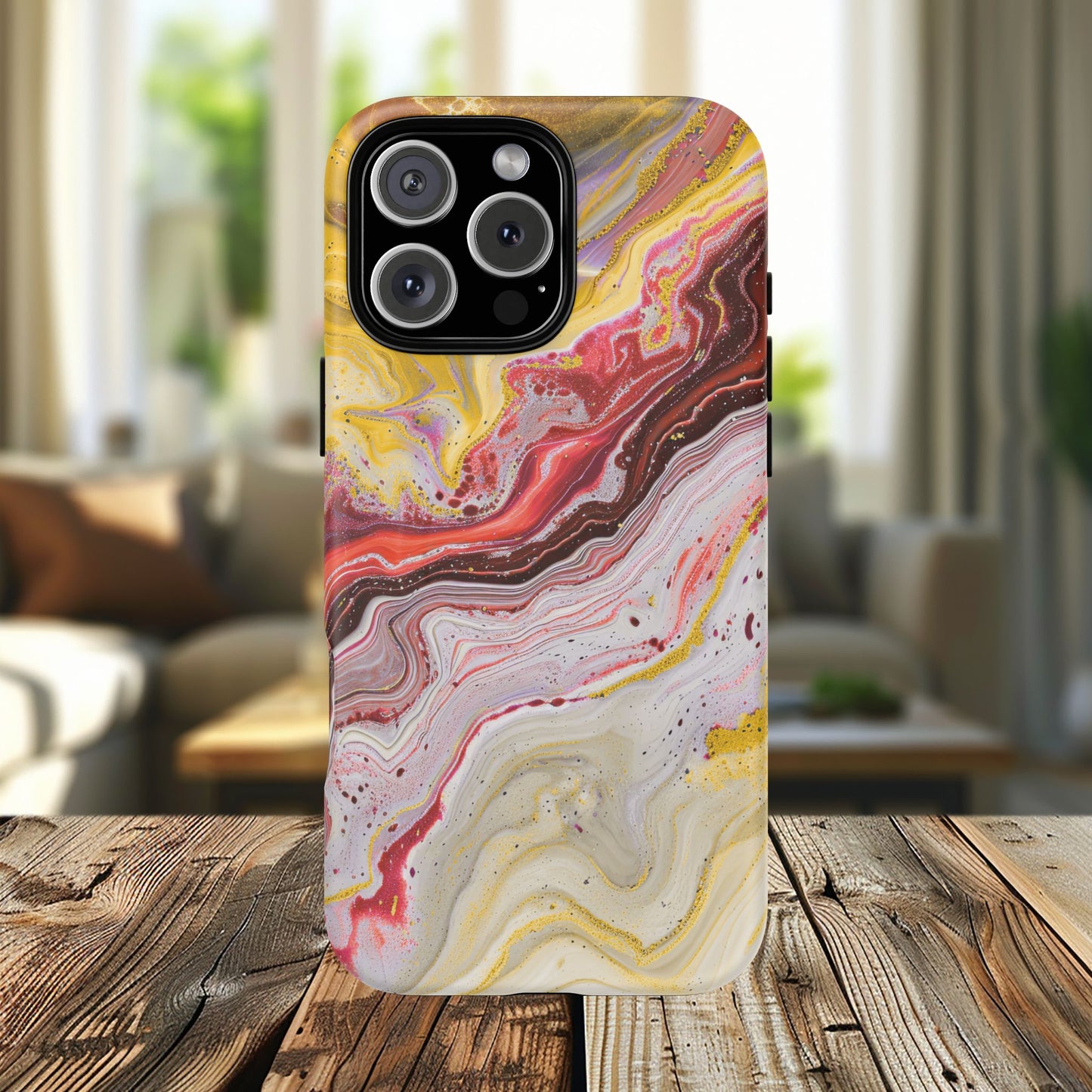 Colorful Red Marble iPhone Case, Tough Magnetic Cases, Stylish iPhone Protection, Unique Gift for iPhone Lovers, iPhone Accessories