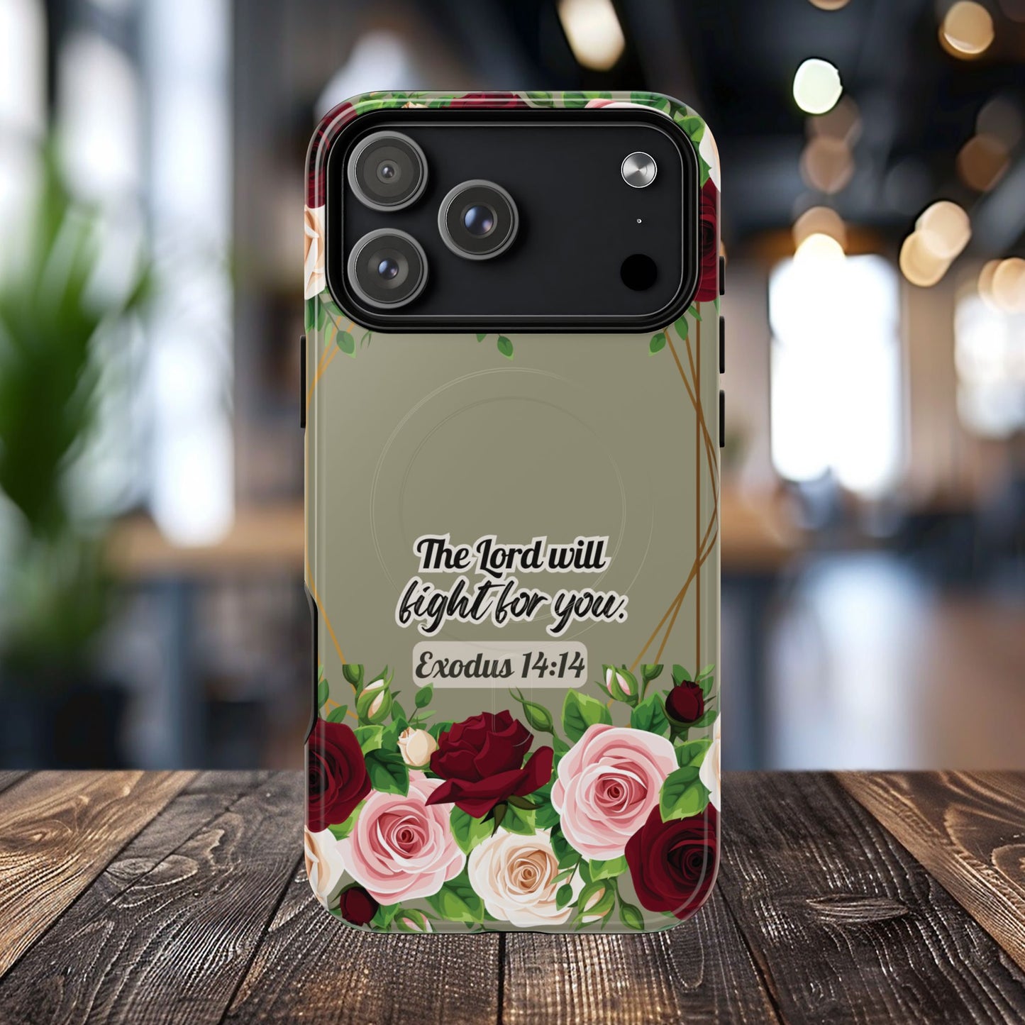 The Lord will Fight for You Exodus 14:14, Inspirational Gift, Tough iPhone Magnetic Case Scripture, Roses Bible Verse, MagSafe® iPhone® Tough Case, iPhone 14, iPhone 15, iPhone 16, Pro, Pro Max, Plus.