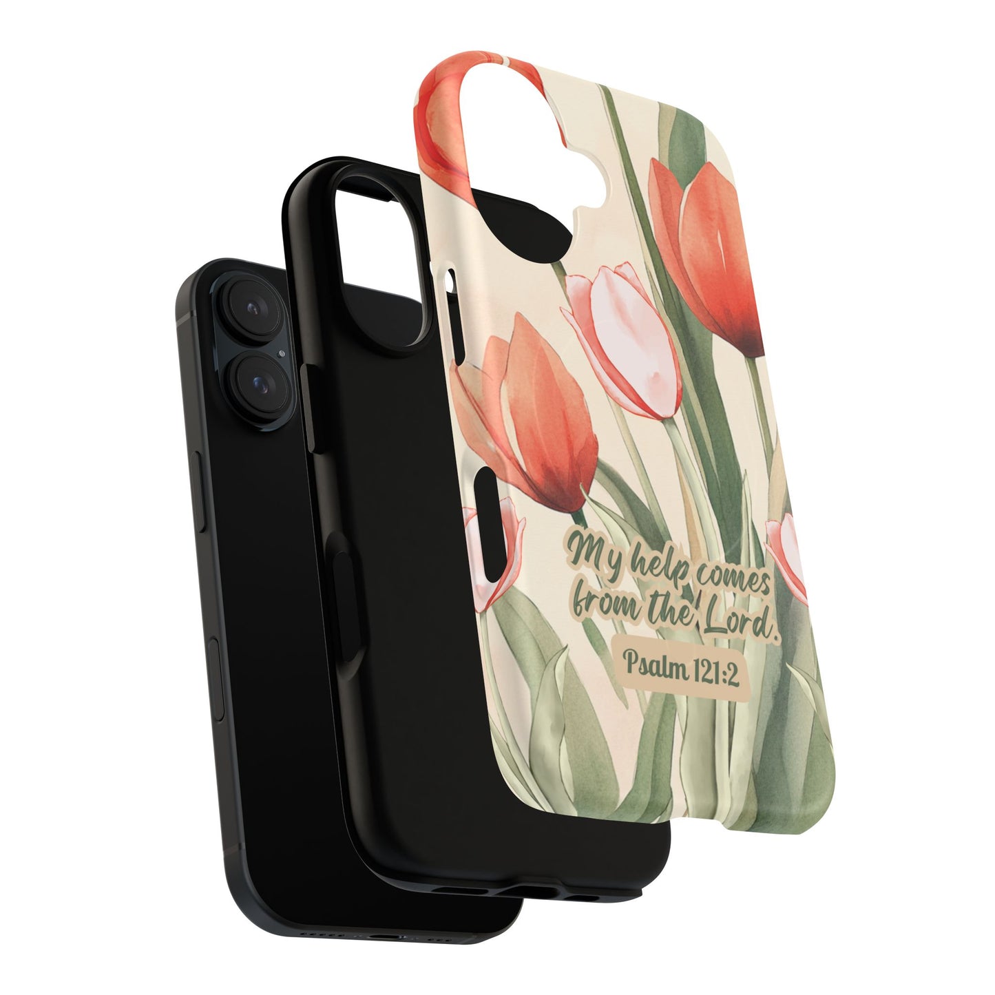 My Help comes from the Lord Psalm 121:2, Inspirational Gift, Tough iPhone Magnetic Case Scripture, Floral Bible Verse, MagSafe® iPhone® Tough Case, iPhone 14, iPhone 15, iPhone 16, Pro, Pro Max, Plus.