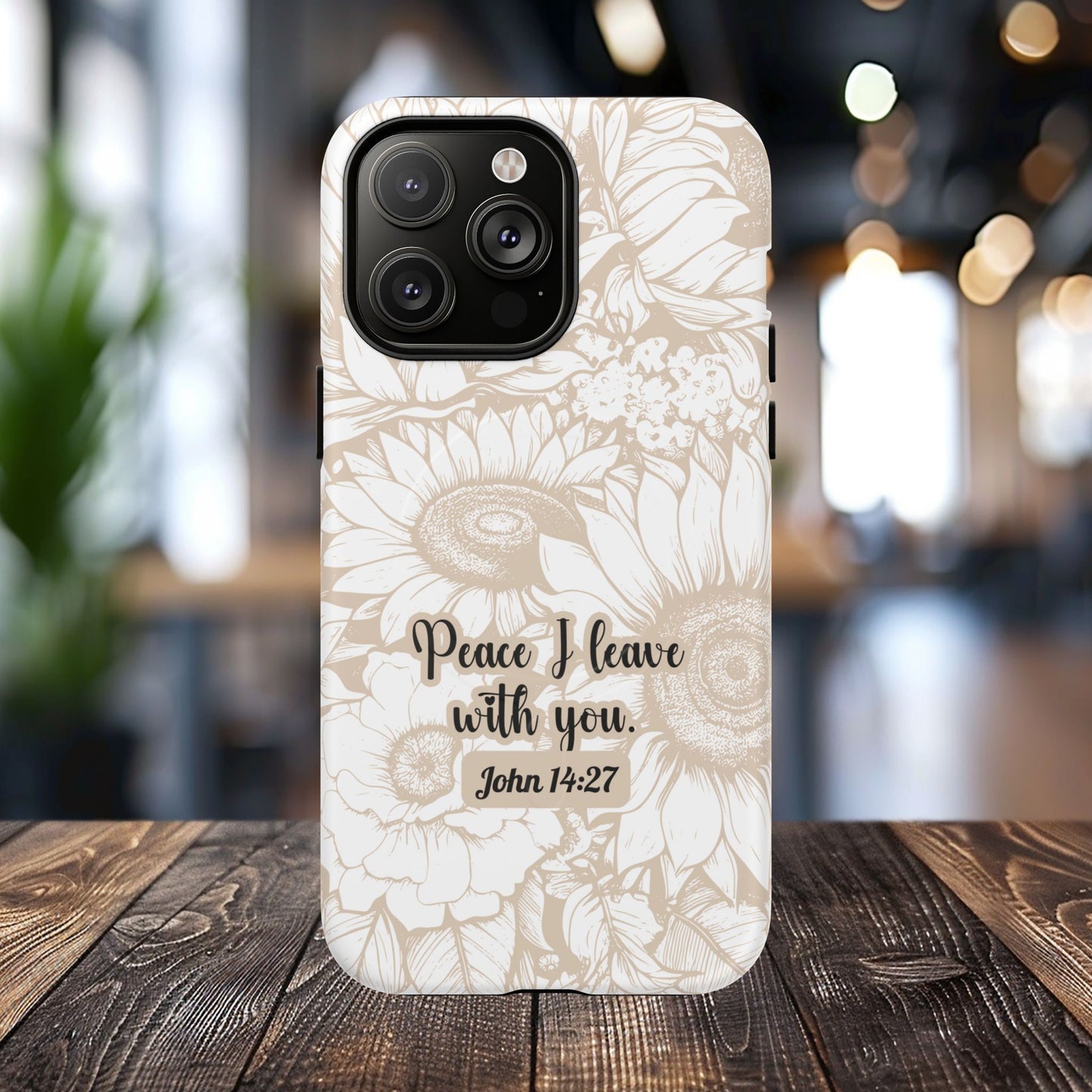 Peace I Leave with You John 14:27,Tough iPhone Magnetic MagSafe® Case Scripture, Sunflower Bible Verse,  iPhone® 13,  14, iPhone 15, iPhone 16, 17, Pro, Pro Max, Plus Cases.
