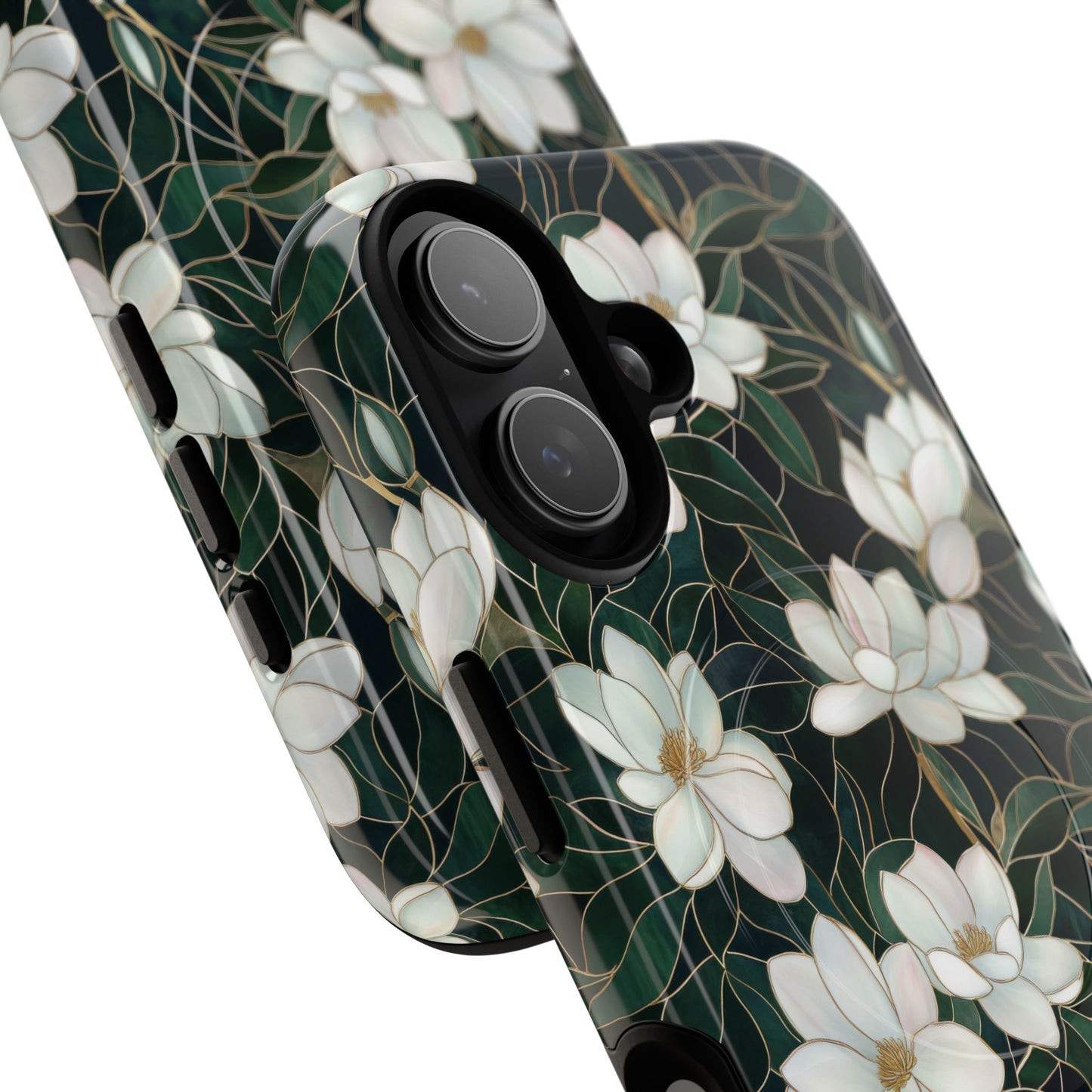 Midnight Magnolia Tough iPhone Magnetic Case, Stylish Stained Glass iPhone Protection, Nature Lover Gift, Spring Vibes