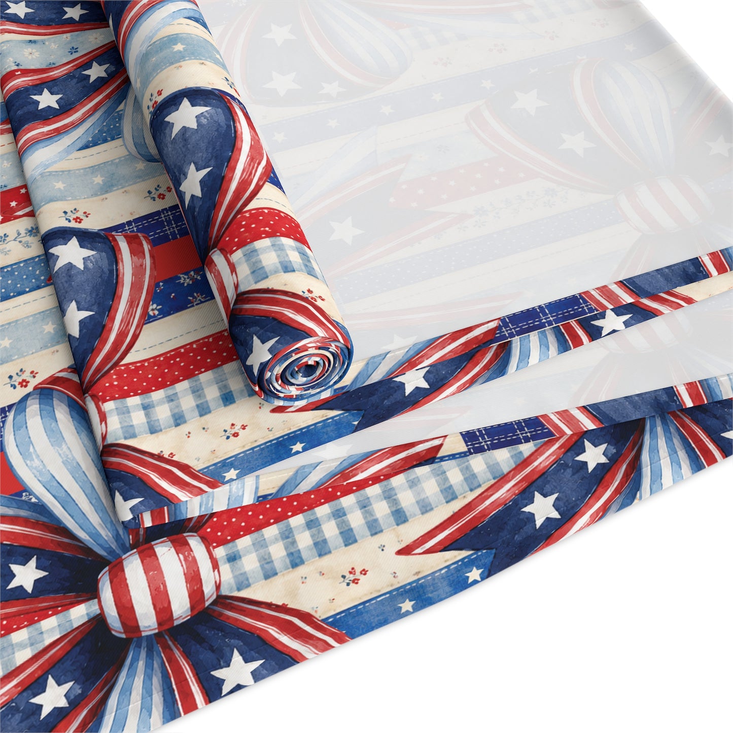 Patriotic Ribbon Table Runner — American Flag Stars & Stripes Cotton-Blend