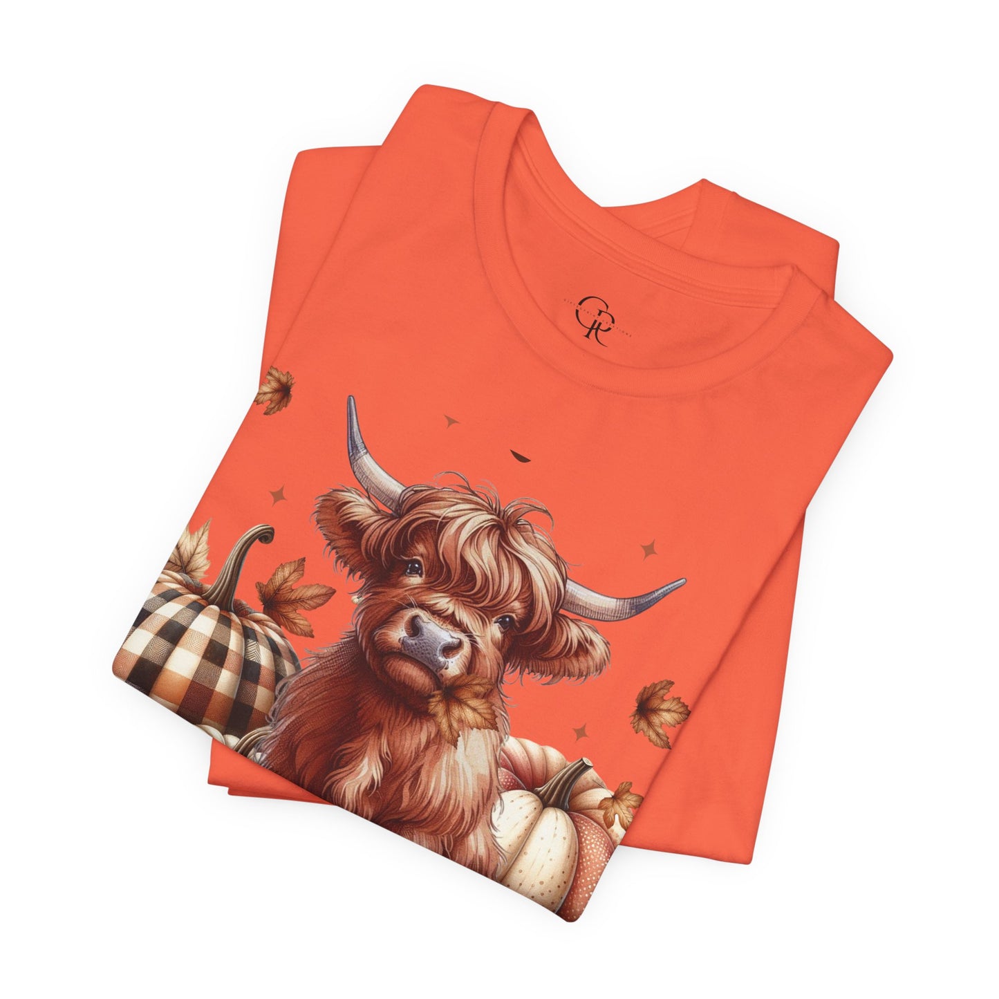 Autumn Highland Cow Charm Unisex Jersey Short Sleeve Tee