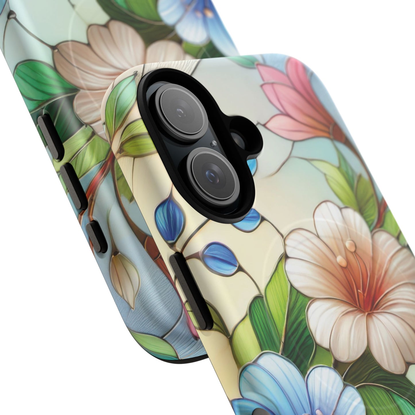 Rose Petal Mosaic Tough iPhone Magnetic Case, Durable Protection, Stylish iPhone Design, Gift for Her, Nature Lover, Unique Stained Glass  Accessory