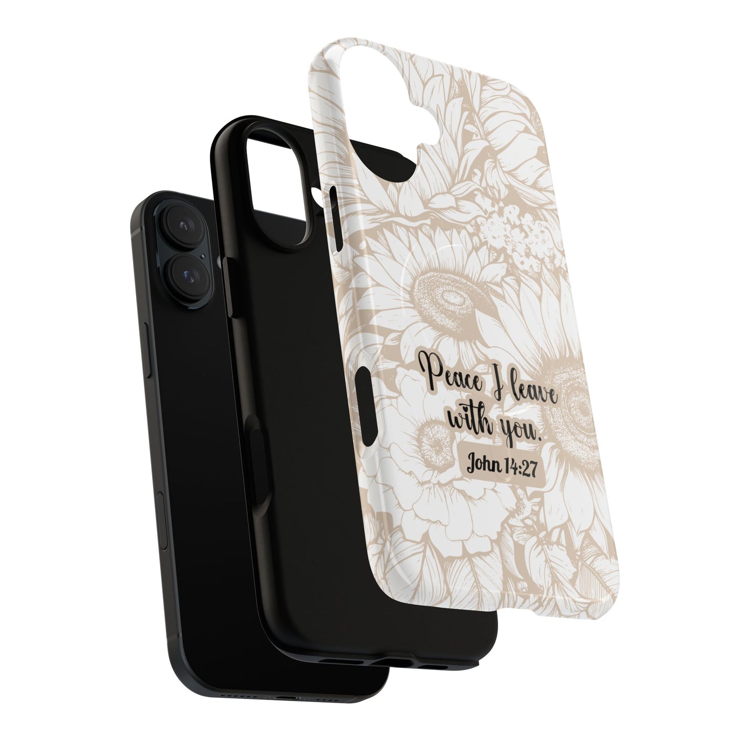 Peace I Leave with You John 14:27,Tough iPhone Magnetic MagSafe® Case Scripture, Sunflower Bible Verse,  iPhone® 13,  14, iPhone 15, iPhone 16, 17, Pro, Pro Max, Plus Cases.