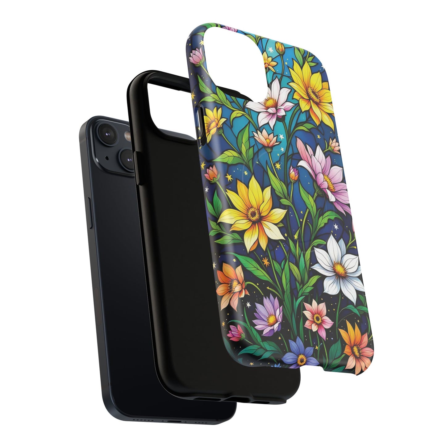 Flower Garden Stained Glass Phone Case, Tough Magnetic Cases, Floral Phone Cover, Durable Phone Accessories, Spring Gift, Birthday Present