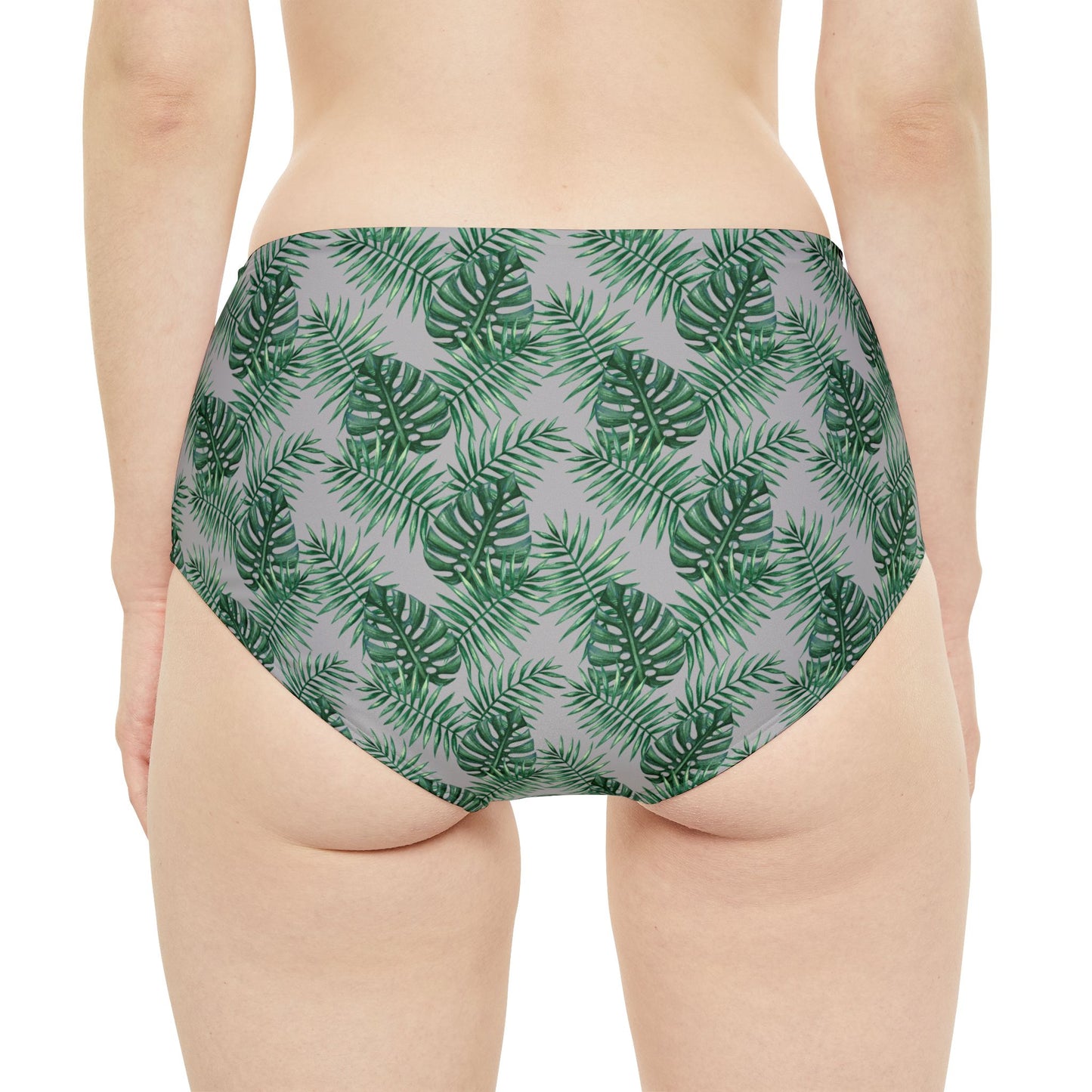 Grey Tropical Bliss High-Waist Hipster Bikini Bottom (AOP)