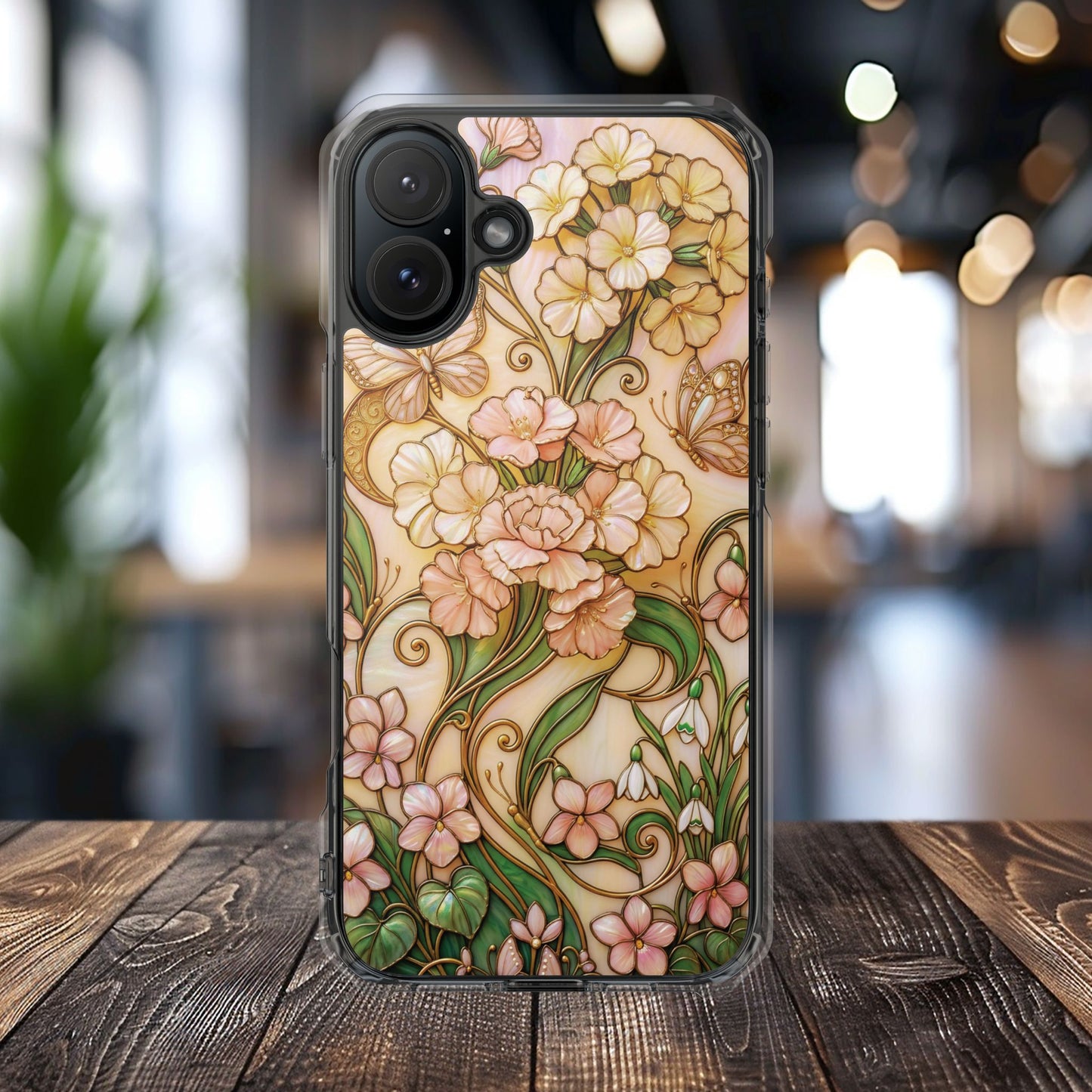 Floral Vintage Art Stained Glass Effect Nouveau Clear Magnetic Impact Case