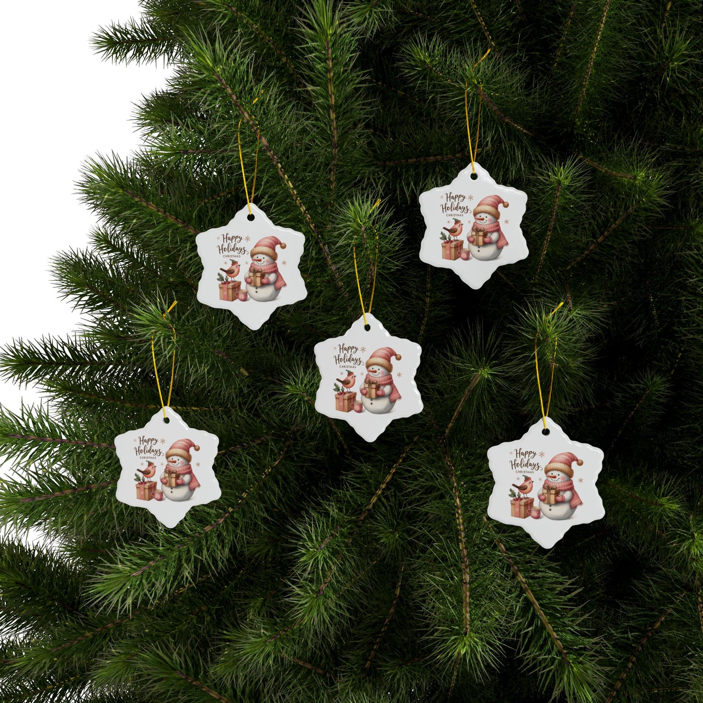 Snowman Ceramic Ornaments, 2-Side Print, (1pc, 3pcs, 5pcs, 10pcs)