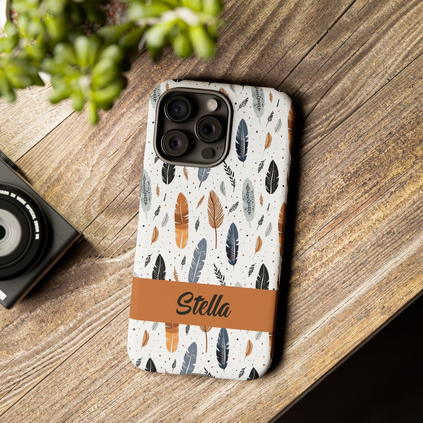 Personalized Whispering Feathers Samsung, Google Pixel and iPhone Case, Custom Name Case.