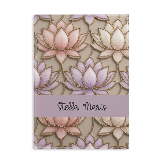 Personalized Stained Glass Lotus Blossom Hardcover Notebook — Custom Name and Affirmation Puffy Cover Journal.