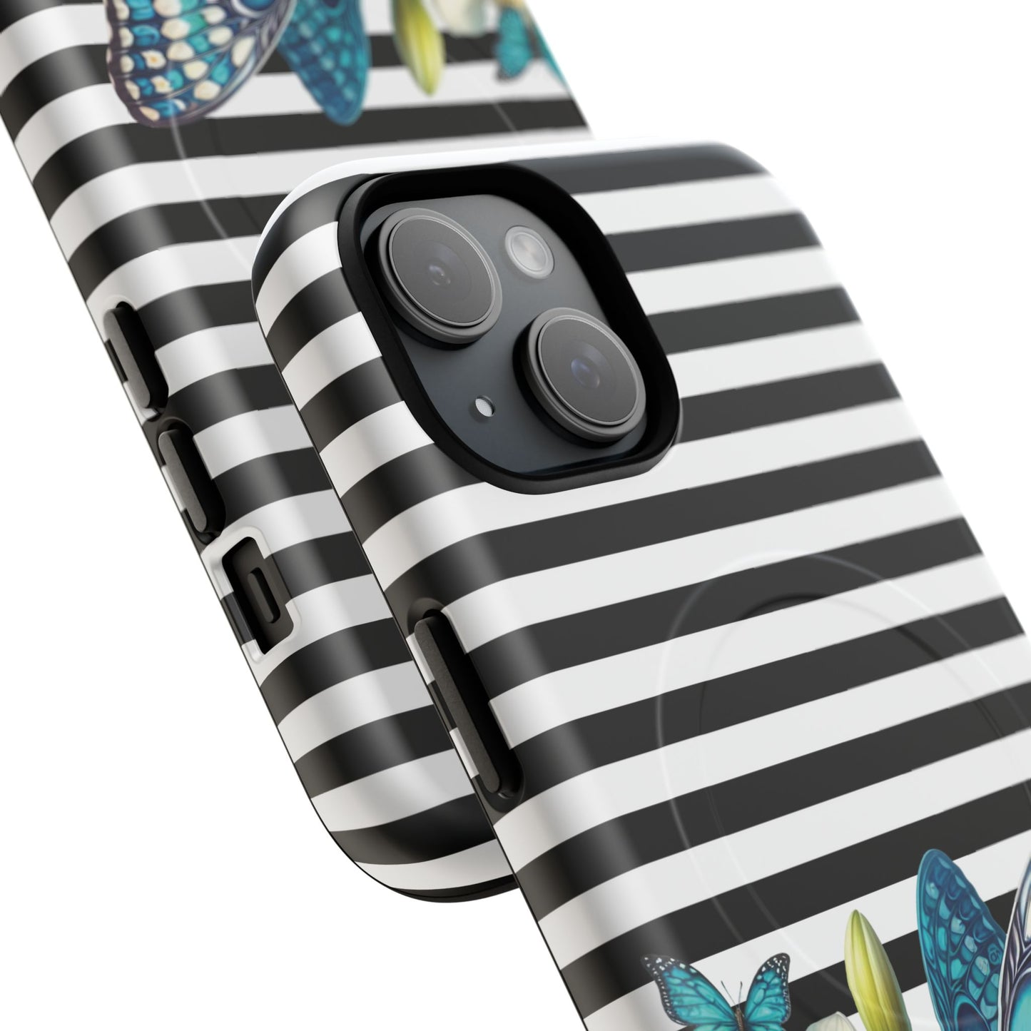 Daffodil Flutter Tough iPhone Magnetic Case, Floral iPhone Accessories, Stylish iPhone Cover, Black Striped Design, Gift for Her, Trendy iPhone
