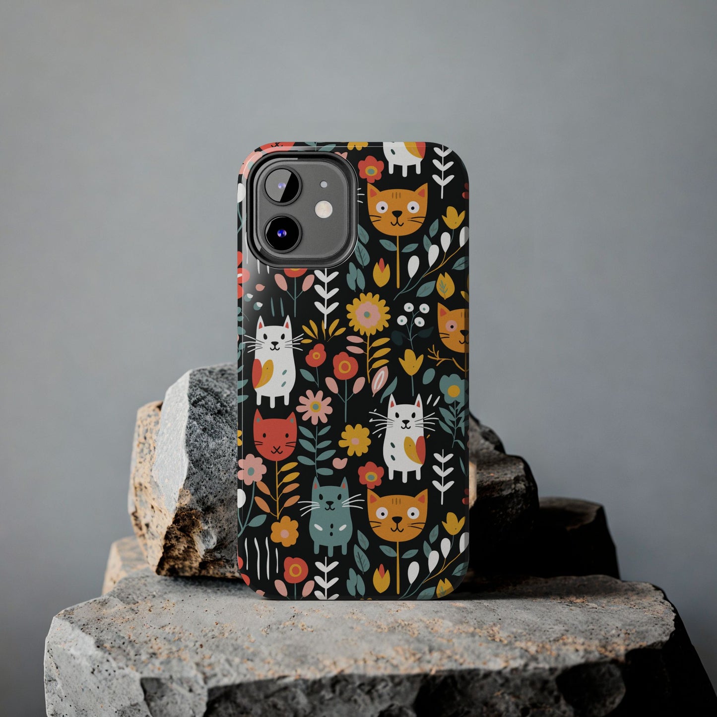 Whimsical Feline Garden iPhone and Samsung Tough Phone Cases,