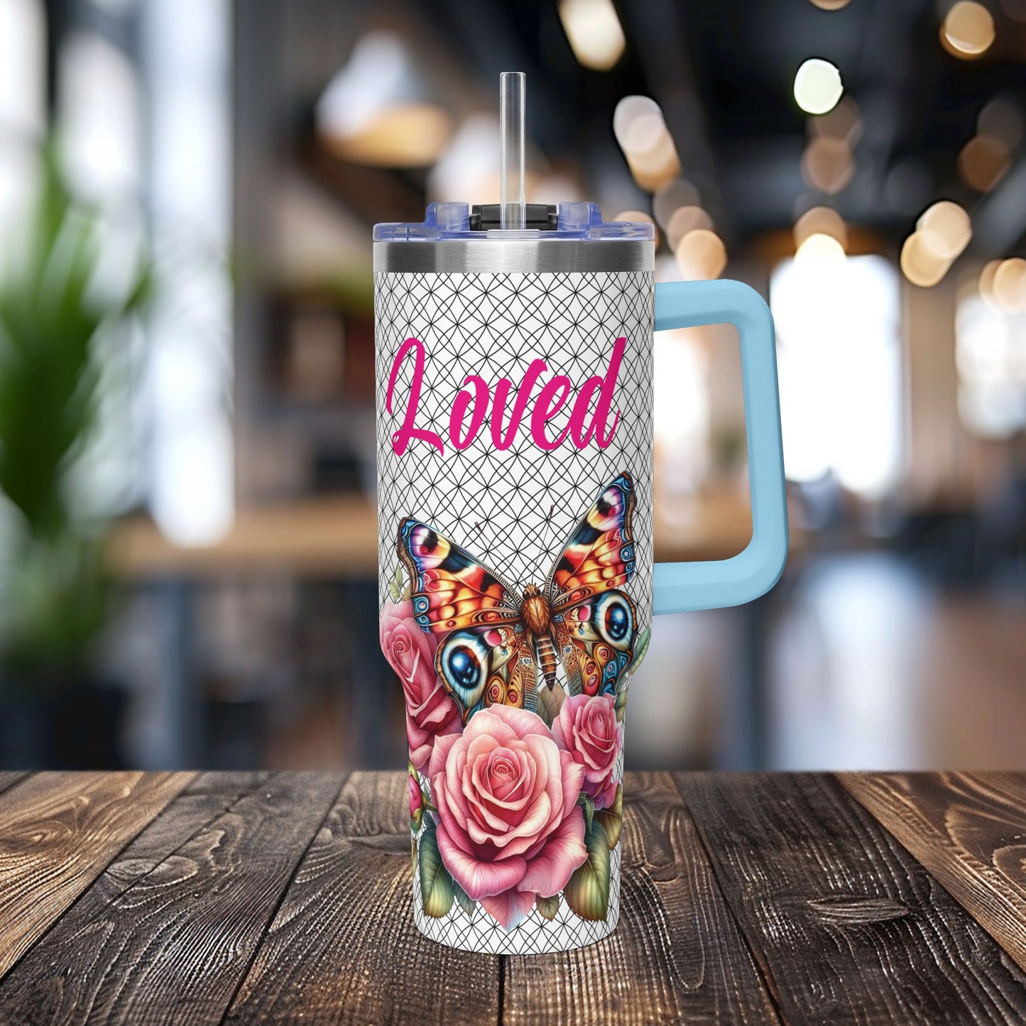 40oz Floral Butterfly Tumbler — Personalized "Name and Affirmation" Vacuum Insulated Cup