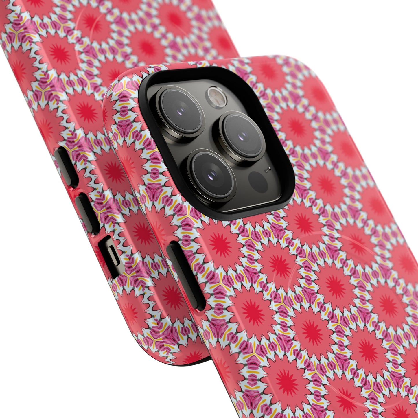 Roseburst Mosaic Vibrant Flower Pattern iPhone Case, Stylish iPhone Cover, Tough Magnetic Case, Floral Gift, Trendy Accessory for Her