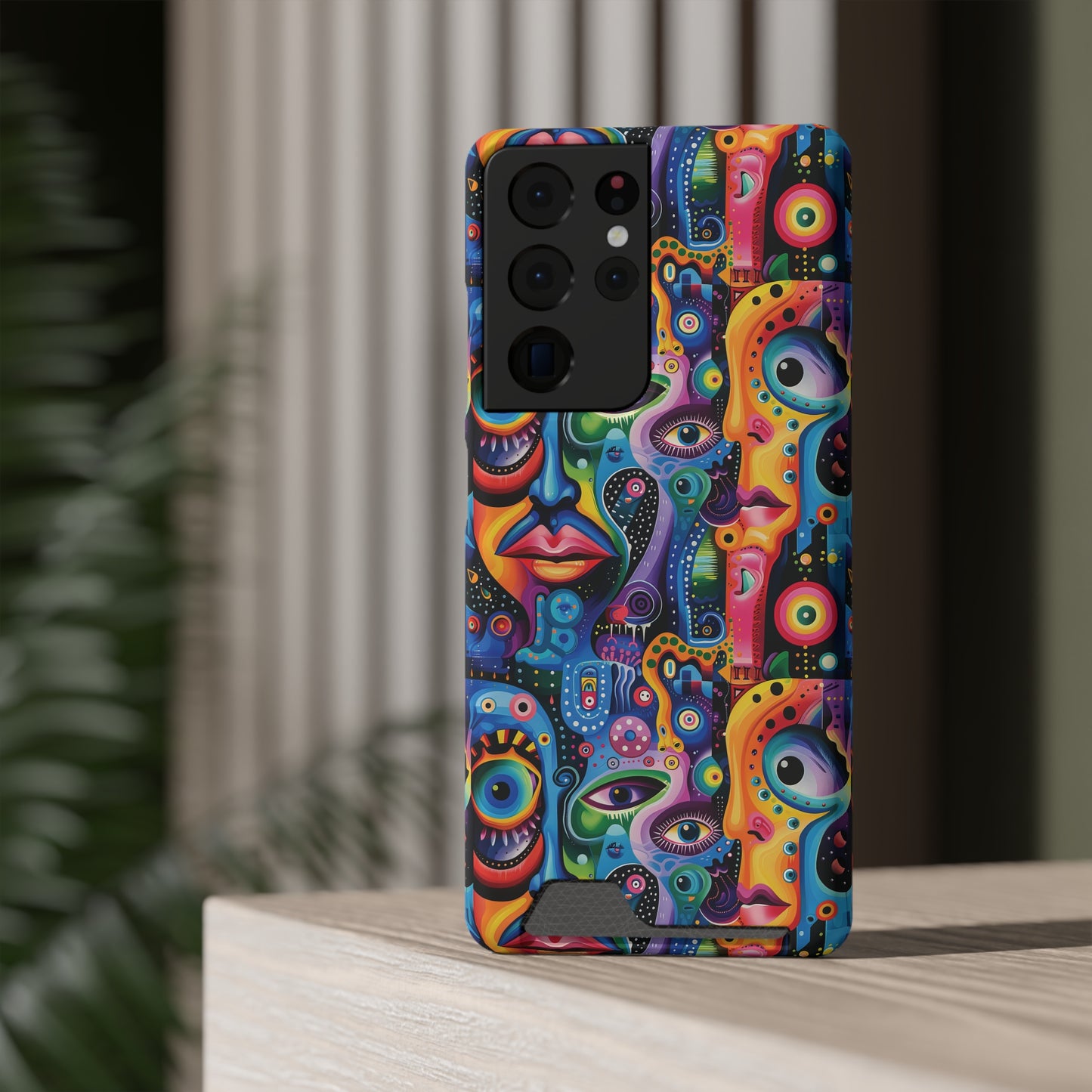 Psychedelic Visions Phone Case with Card Holder - Colorful and Stylish Design for Creatives
