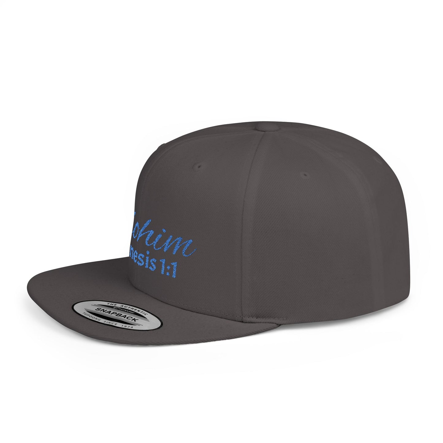 Blue Embroidery 'ELOHIM, GENESIS 1:1' Flat Bill Snapback Hat, Stylish Cap for Everyday Wear, Church Events, Gift for Him/Her, Streetwear Accessory, Casual Fashion