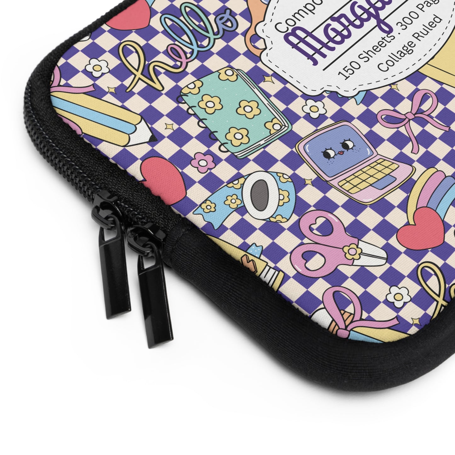 Personalized Purple Doodle Daydream Laptop Sleeve with Composition Book Inspired Design, Customizable Tech Case, School Supplies, Gift for Students, College Essentials, Back to School