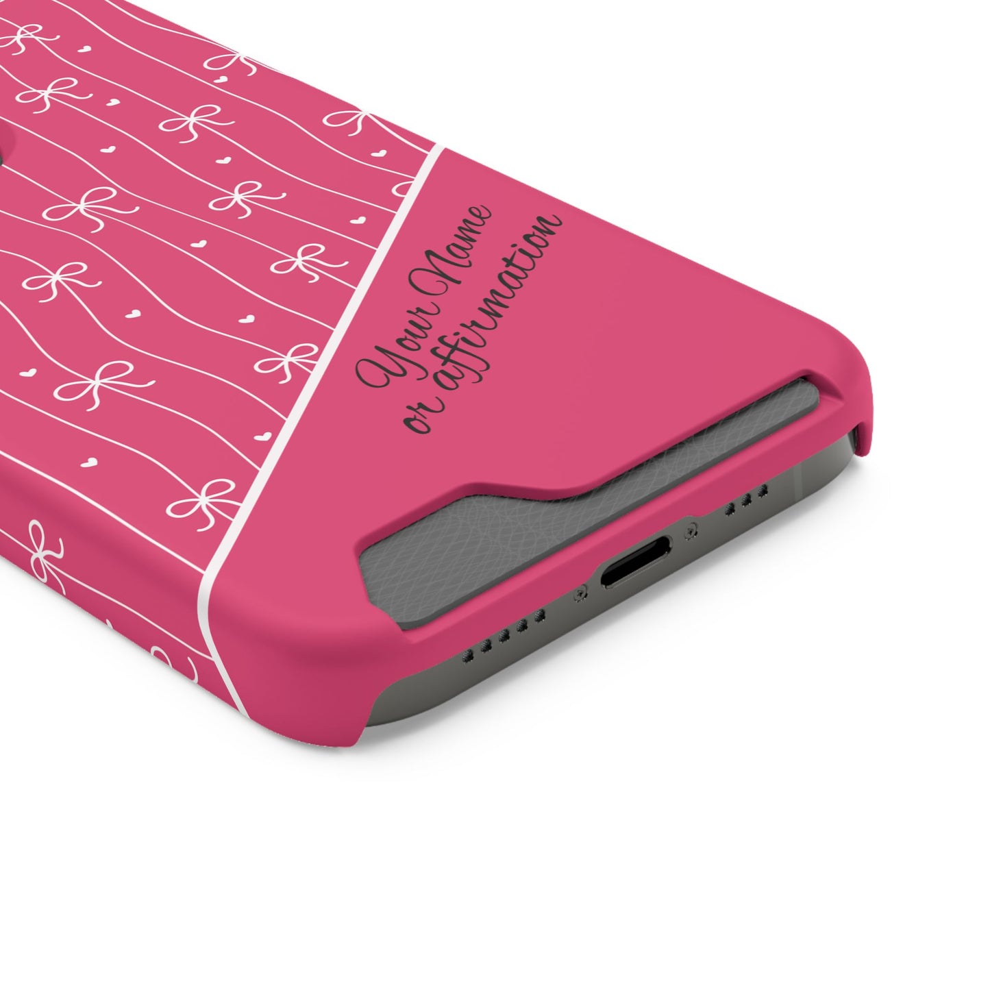 Personalized Pink Bow Coquette iPhone and Samsung Card Case — Custom Name or Affirmation