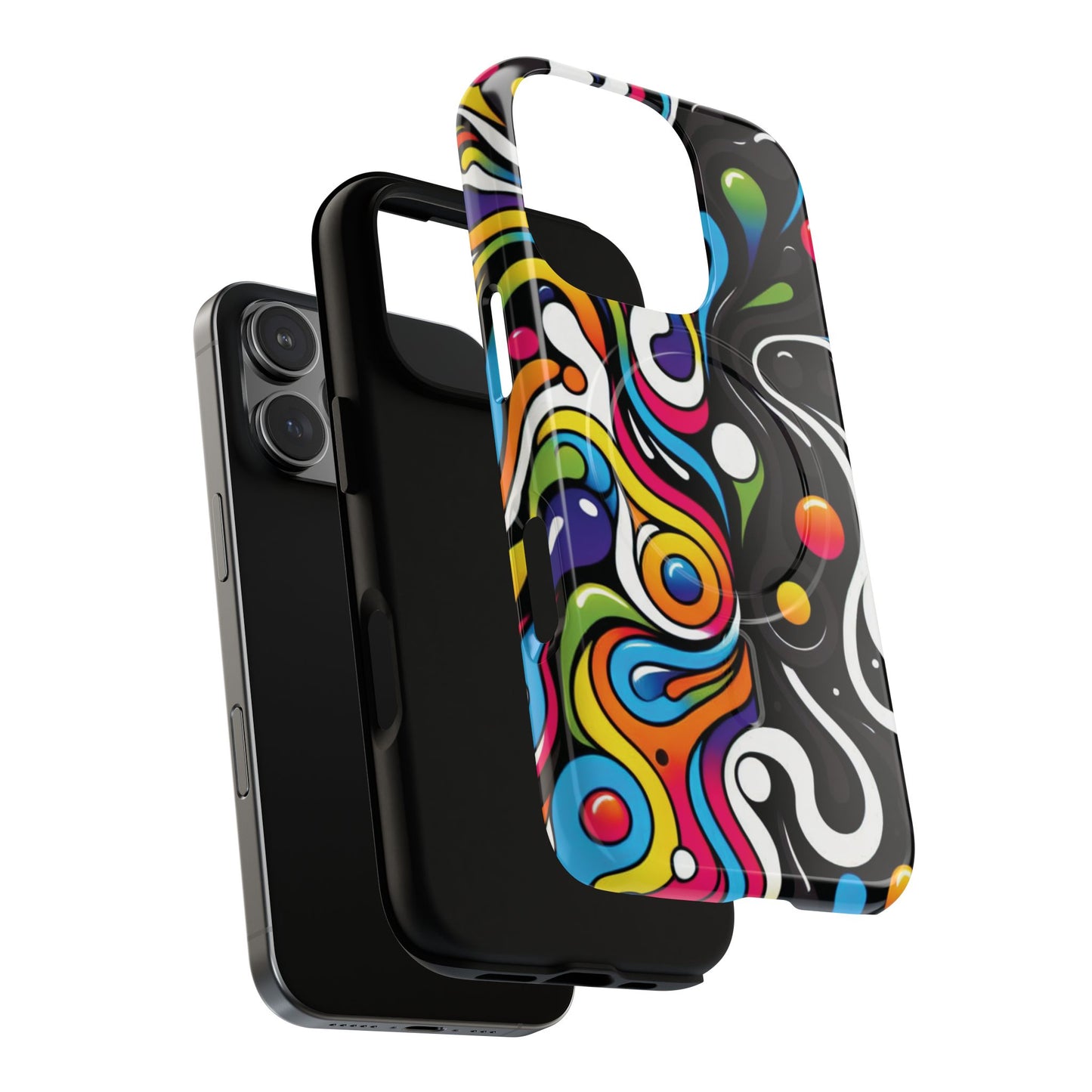Vibrant Yin Yang Pop Splash Tough Magnetic iPhone Cases, Bold Artwork, Customizable Protection, Gift for Tech Lovers, Colorful iPhone Accessories