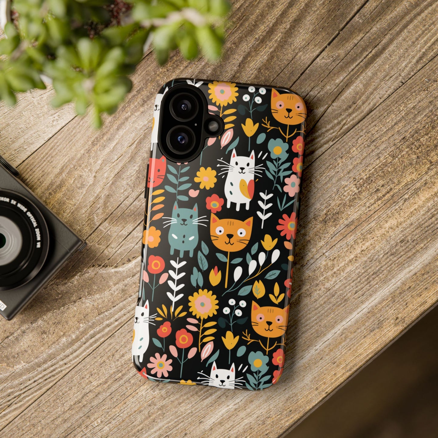 Whimsical Feline Garden iPhone, Samsung or Google Pixel Tough Cases