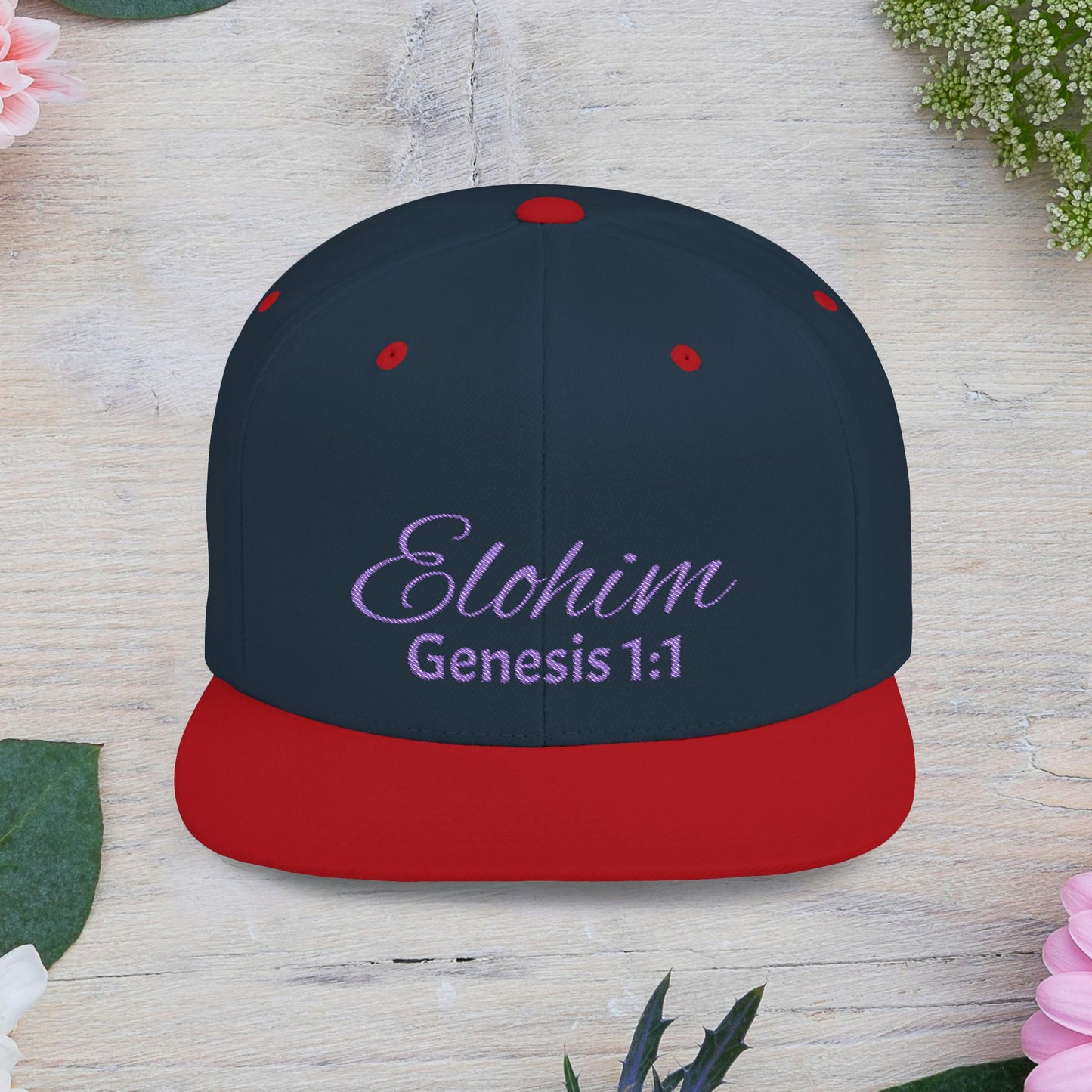 Purple 'Elohim' Snapback Cap - Faith-Inspired Flat Bill Hat, Baseball Hat, Perfect for Gifts, Daily Wear, Spiritual Events