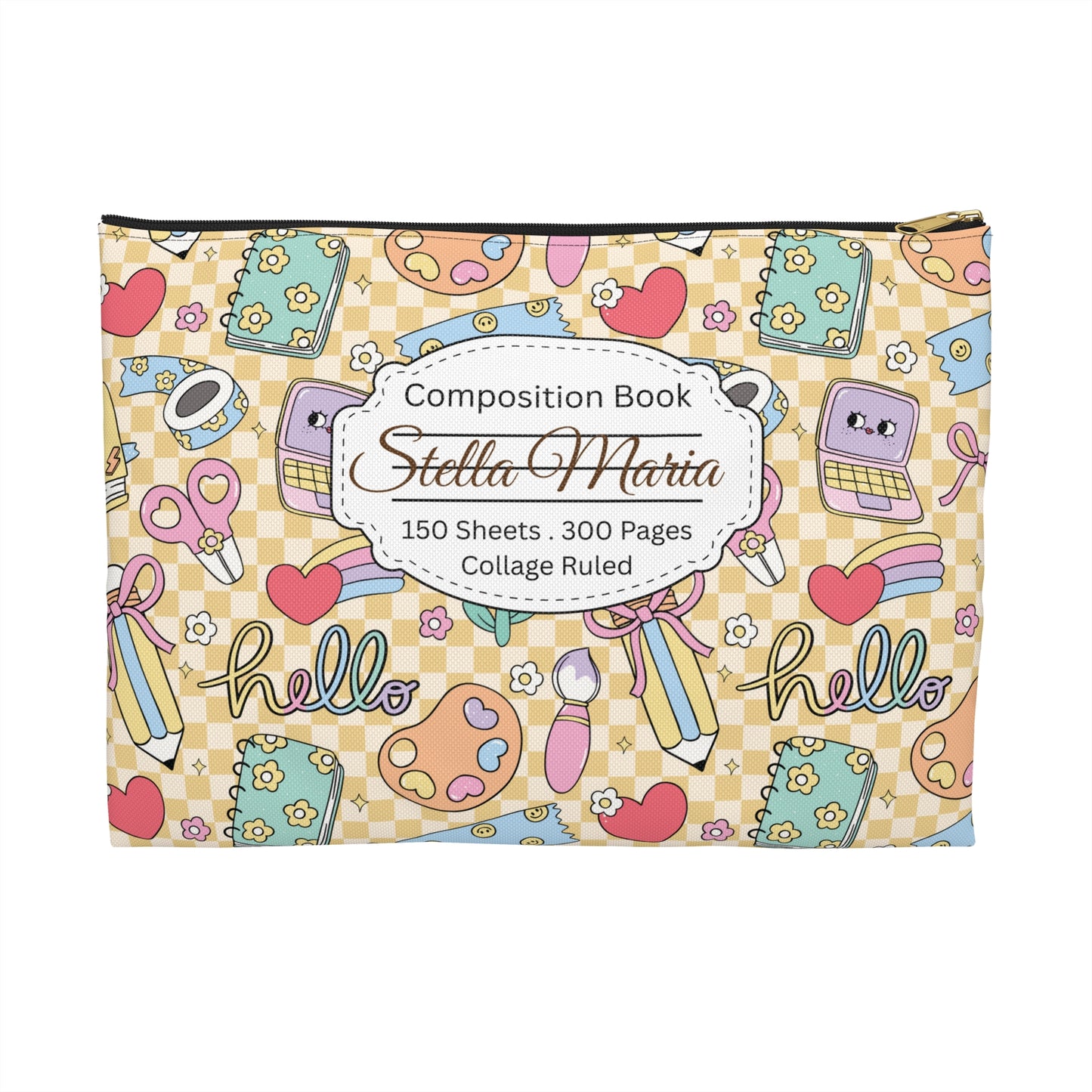 Personalized Doodle Daydream Composition Book Inspired Accessory Pouch, Kids School Supplies, Classroom Organizer, Teacher Gift, Fun Stationery Case, Back to School