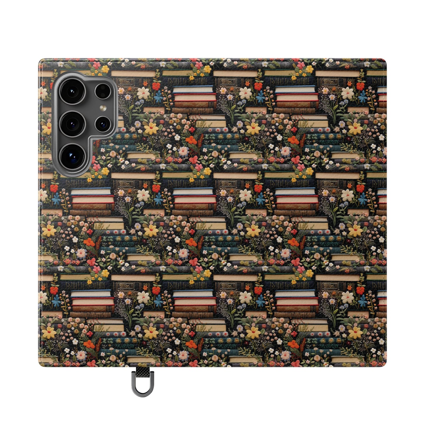 Book Stack Floral Flip iPhone and Samsung Phone Case — Vintage Library Wallet Cover.