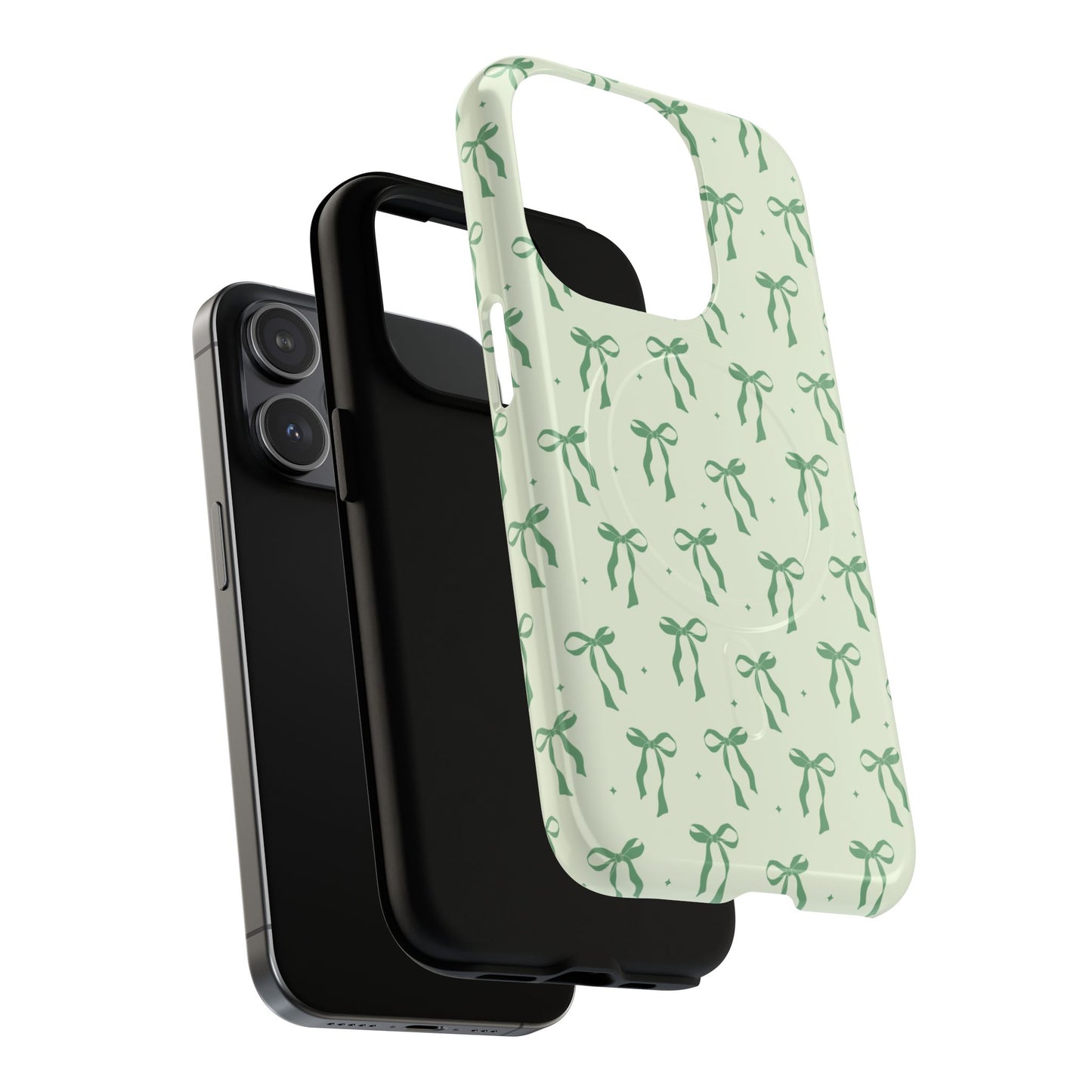 Elegant Ribbon iPhone Case, Stylish Magnetic iPhone Case, Chic iPhone Cover, Green Bow Design, Gift for Her, Everyday Essential, Coquette iPhone Case