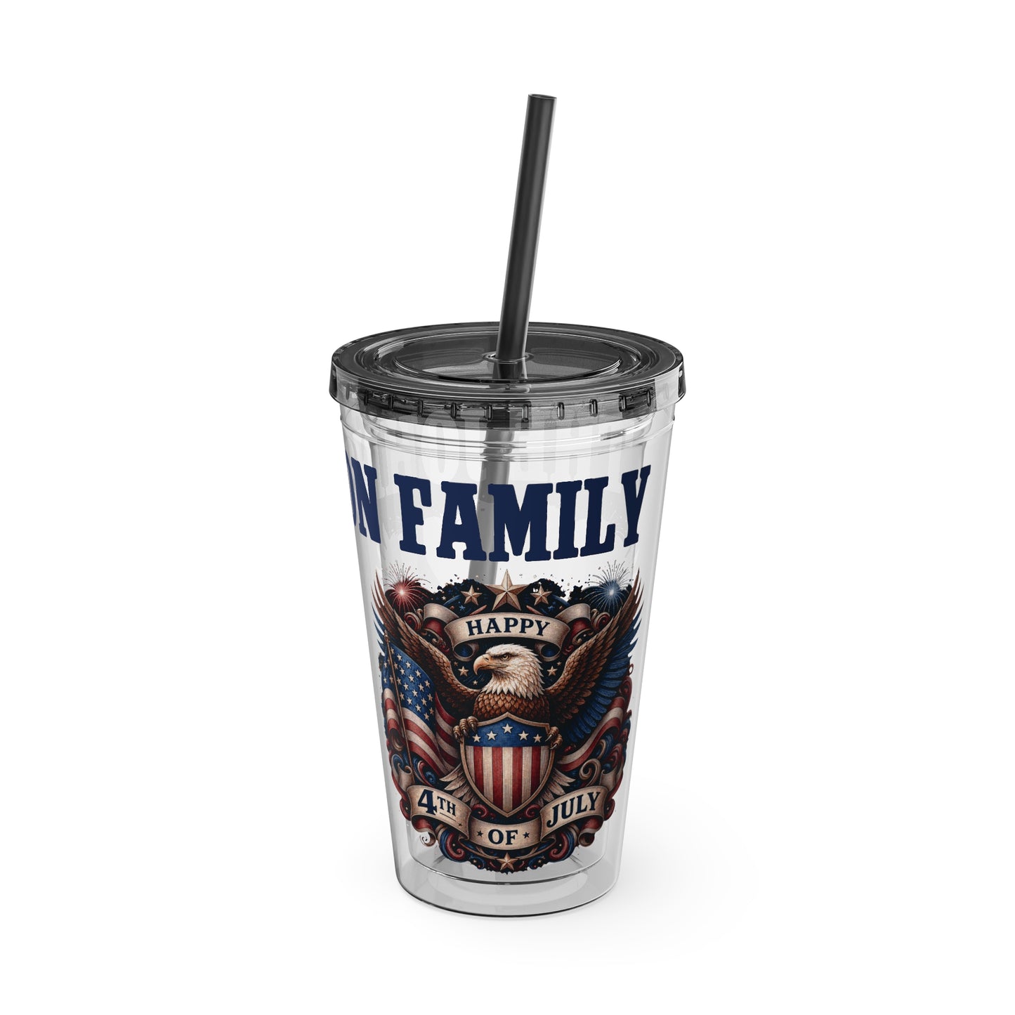 Patriotic Eagle 16oz Tumbler with Straw — "Happy 4th of July" USA Design