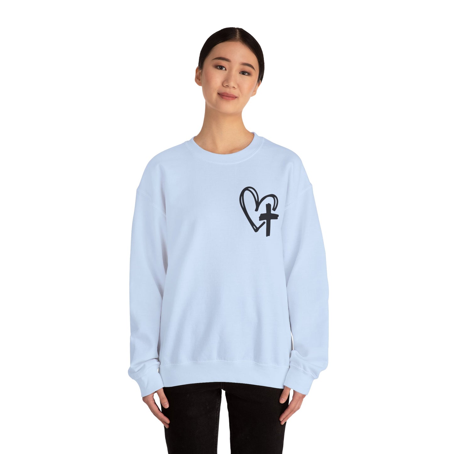 Faith and Floral Cross Unisex Heavy Gildan Blend™ Crewneck Sweatshirt.
