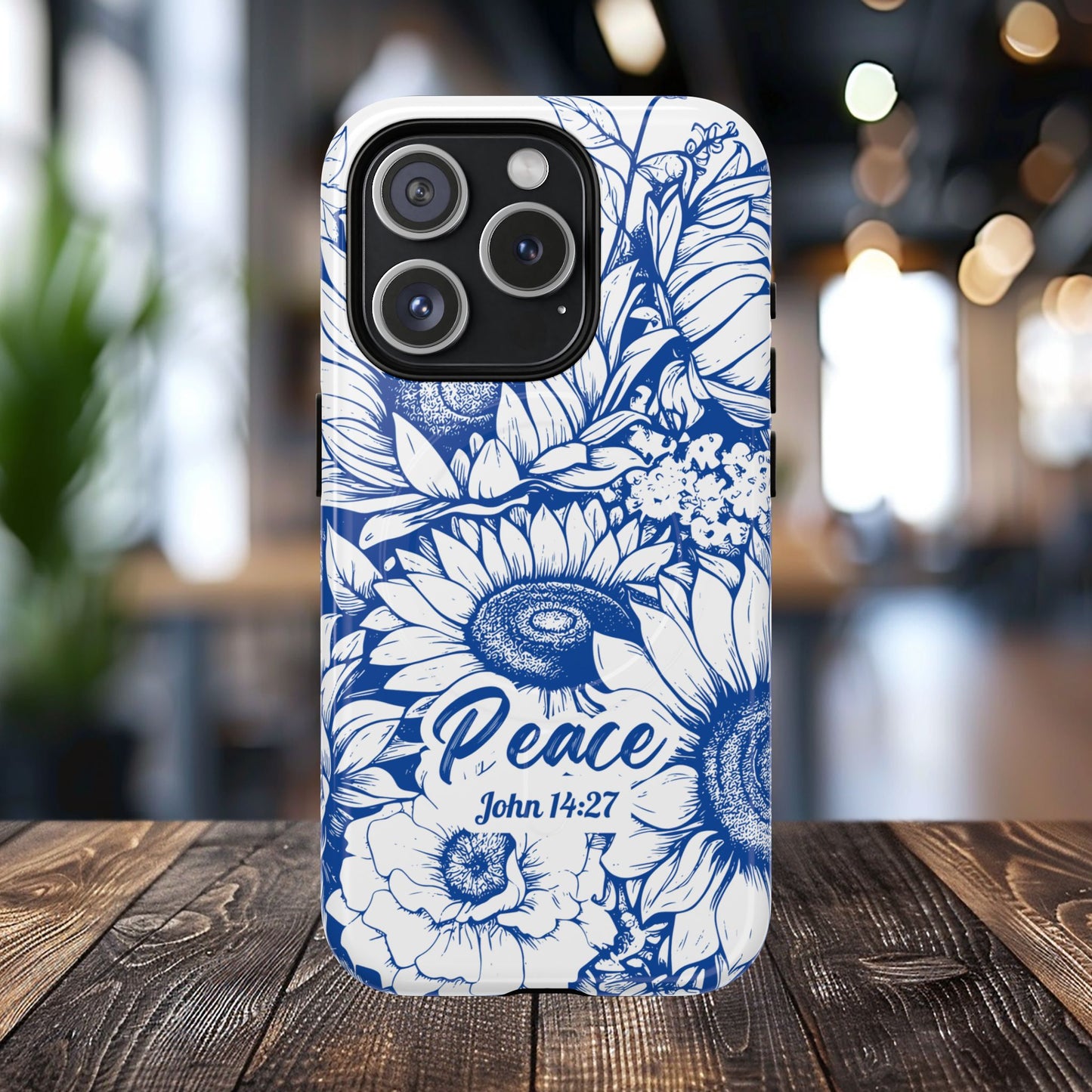 Peace I Leave with You John 14:27, Inspirational Gift, Tough iPhone Magnetic Case Scripture, Sunflower Bible Verse, MagSafe® iPhone® Tough Case, iPhone 14, iPhone 15, iPhone 16, Pro, Pro Max, Plus.