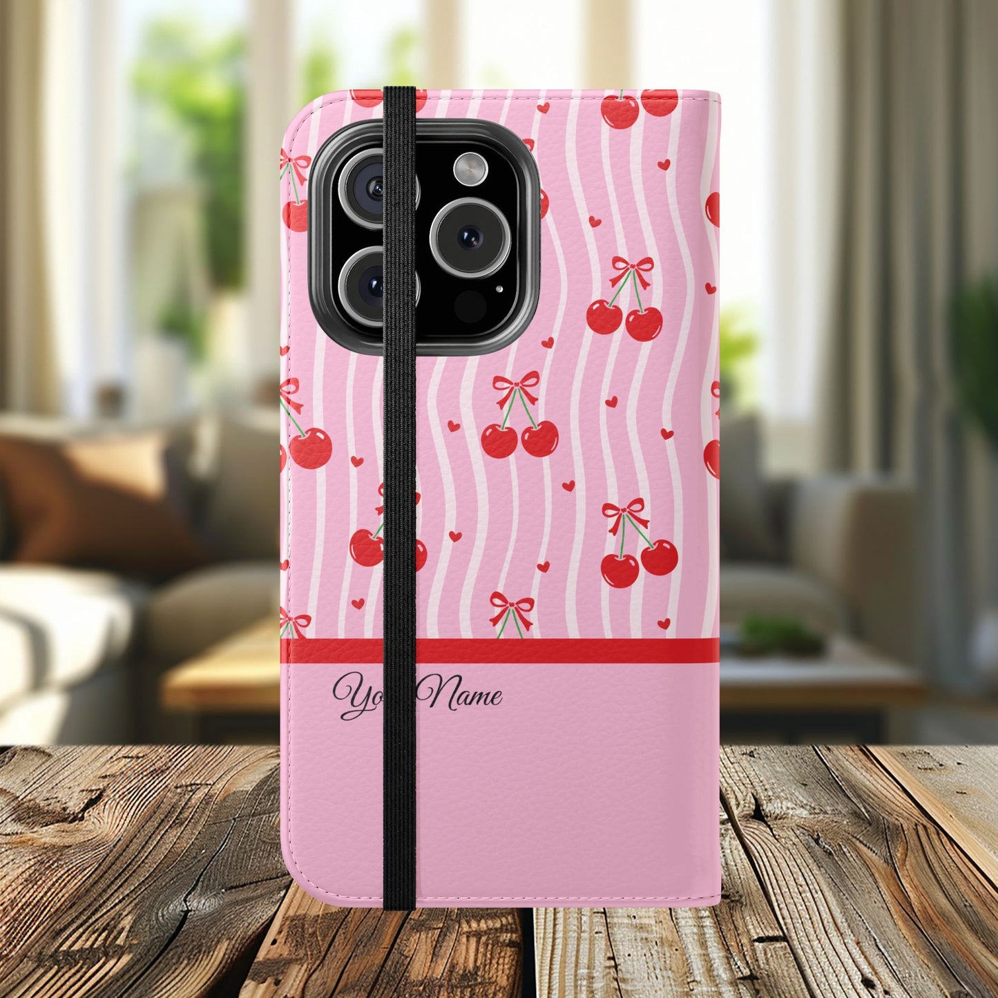 Personalized Cherry Blossom Dreams Flip iPhone and Samsung Cases — Wallet Folio with Name & Affirmation.