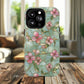 Aqua Bloom Serenity Tough iPhone Magnetic Cases, Cute Flower Design, Stylish Protection, Gift for Her, Trendy Accessories, iPhone MagSafe Accessory.